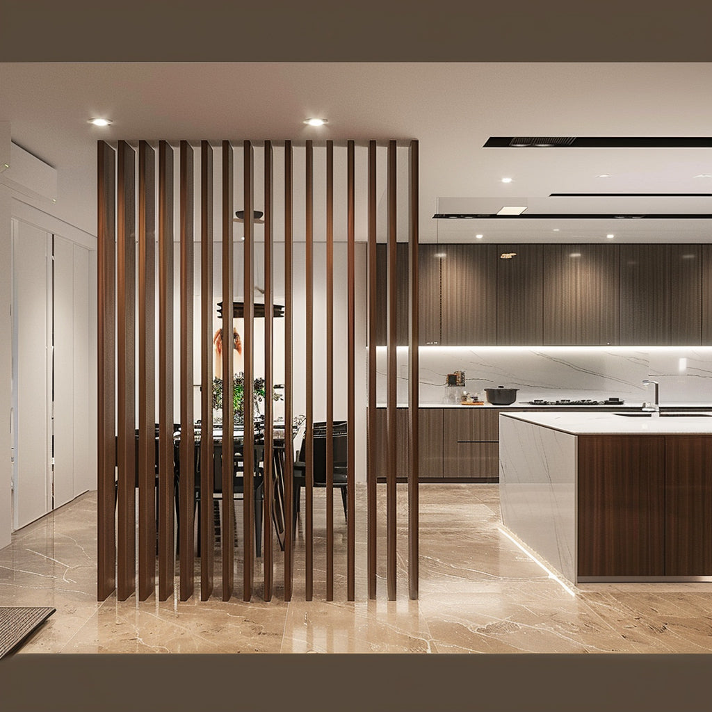 Floor-to-Ceiling Wood Slat Dividers
