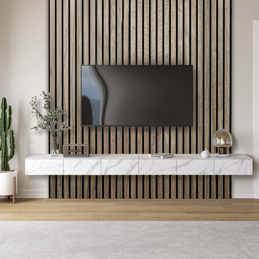Pared asombrosa del listón de madera del panel de TV 2023, listón de madera  vertical – CraftivaArt