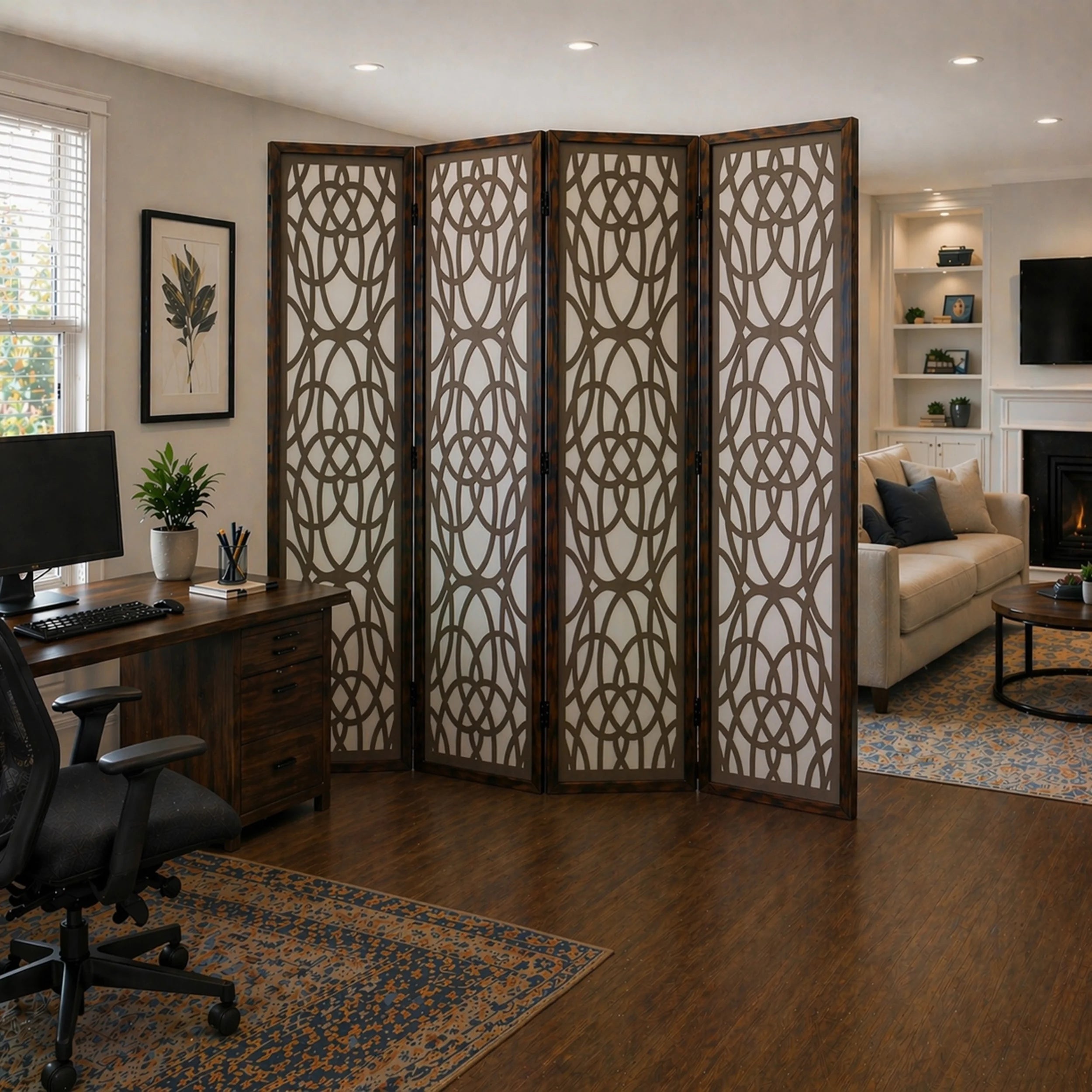 Freestanding Room Divider with Translucent Sheet