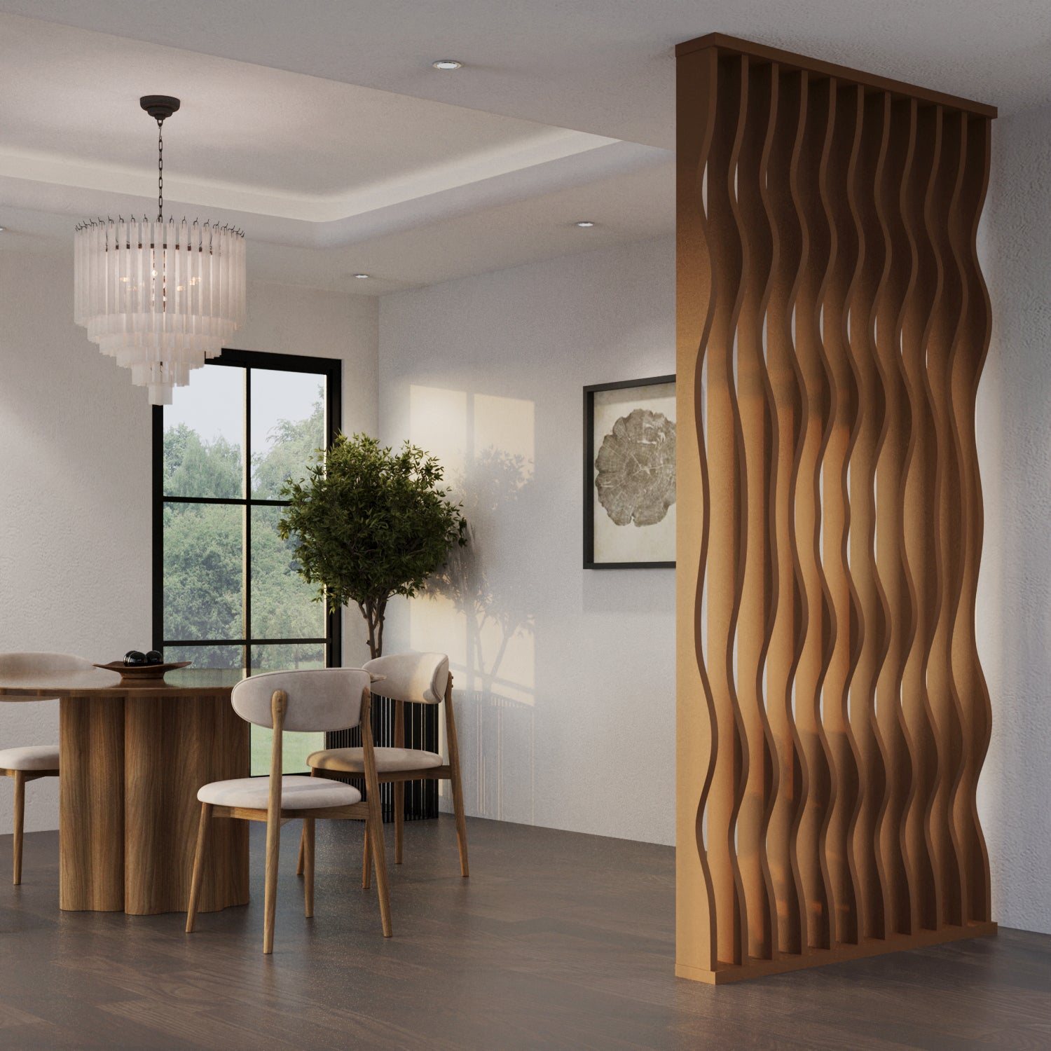 Divisores de listones de madera giratorios de piso a techo