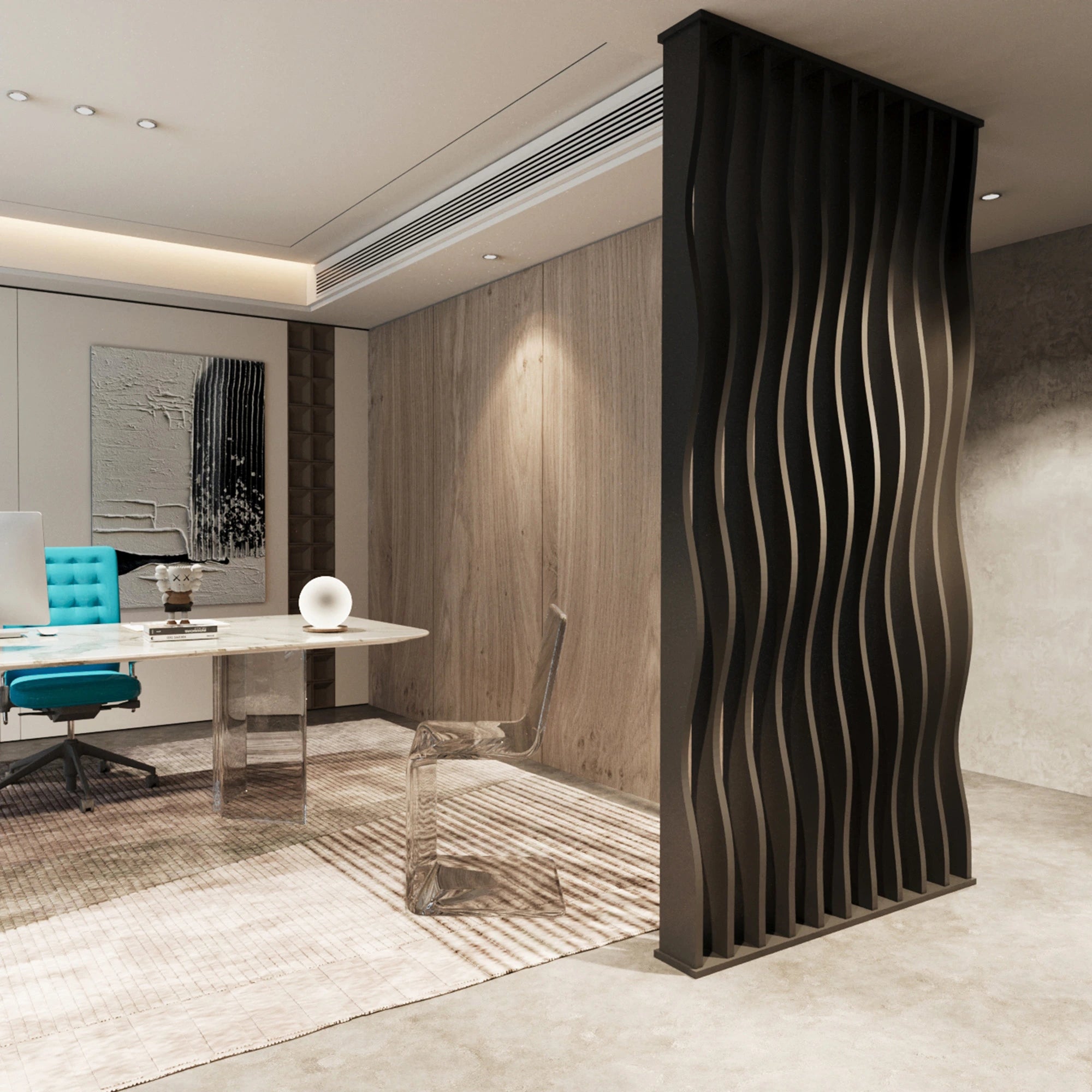 Wavy Slatted Parametric Partition  Room Dividers.