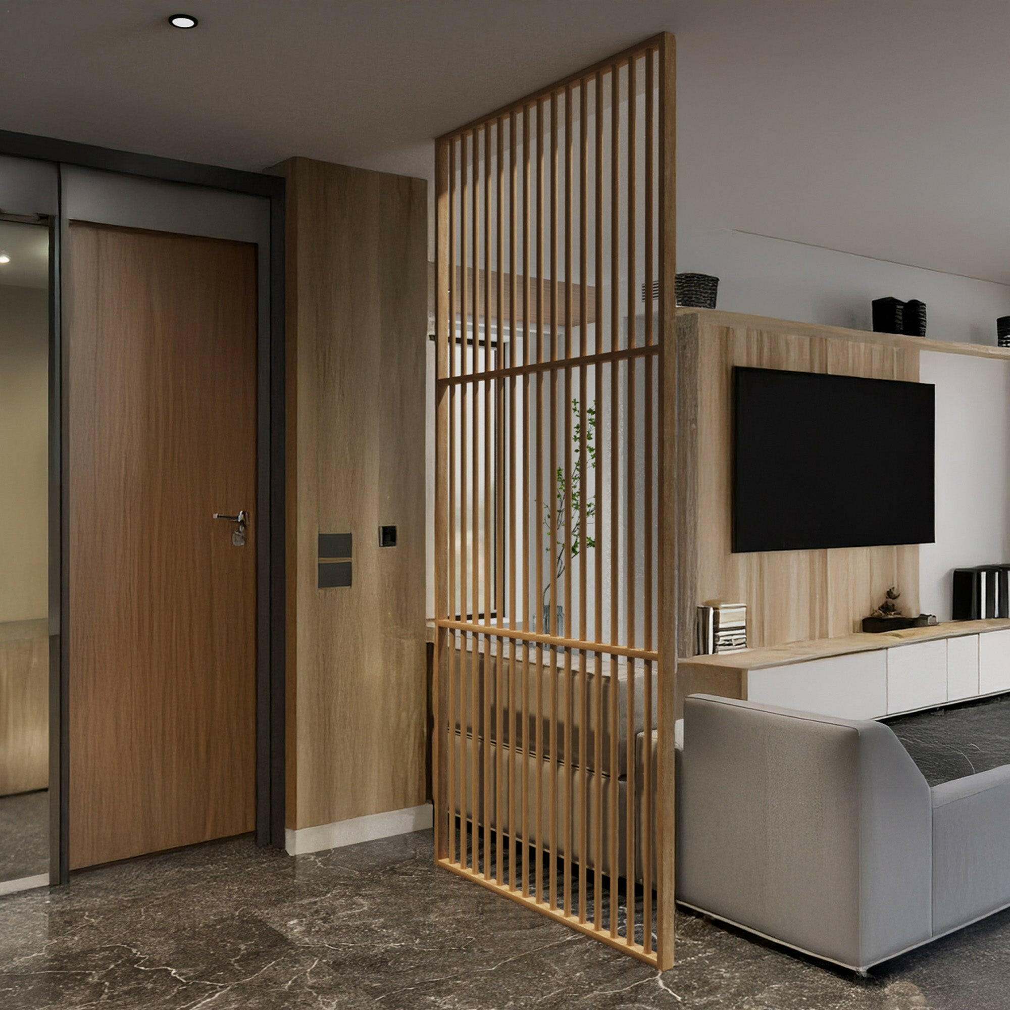 Customizable Cylindrical Slatted Partition Wall  Room Dividers.