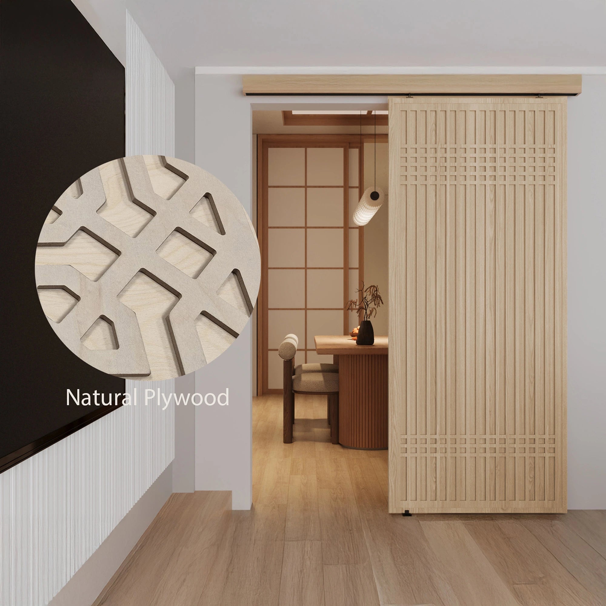 Sliding Barn Door with Decorative Overlay  Sliding Barn Door.