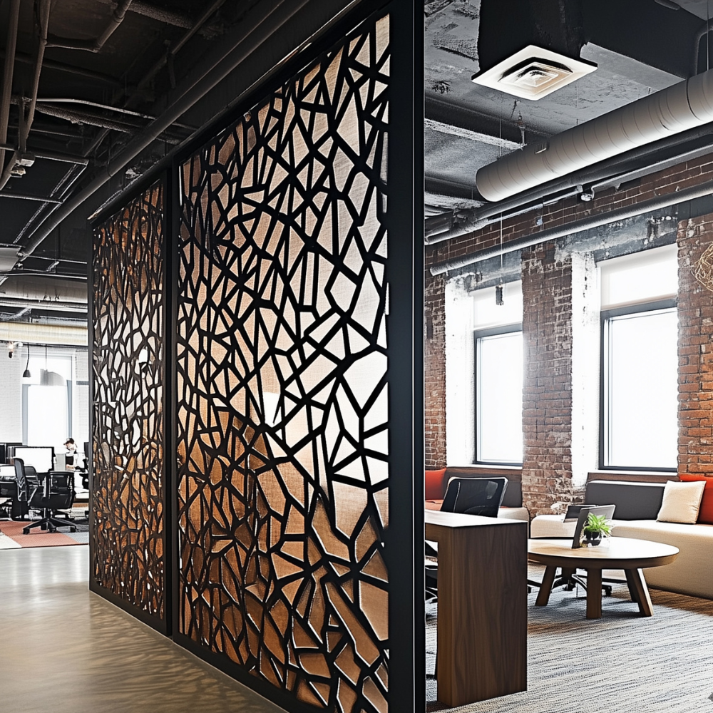 Modern office interior with decorative wall paneling