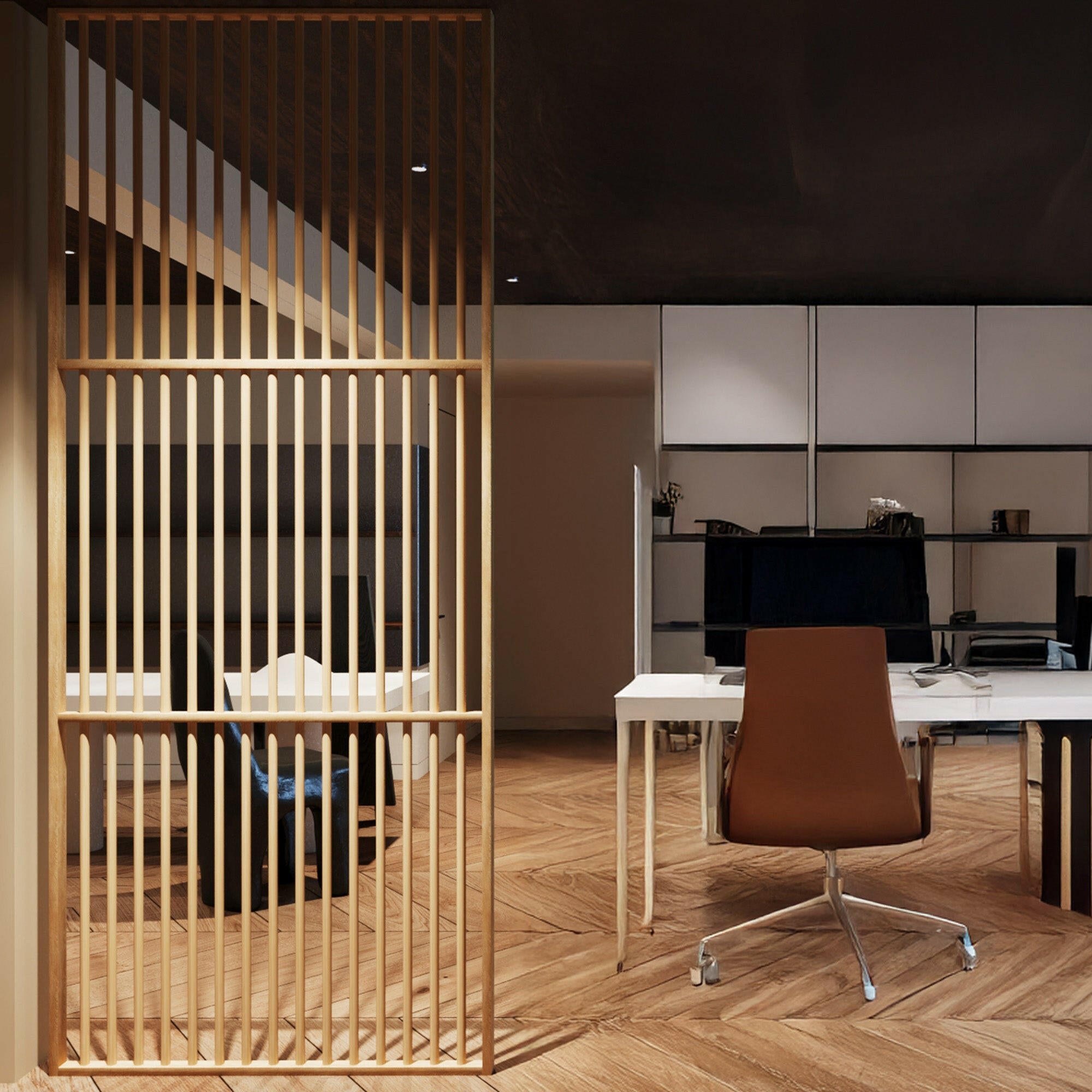 Customizable Cylindrical Slatted Partition Wall  Room Dividers.