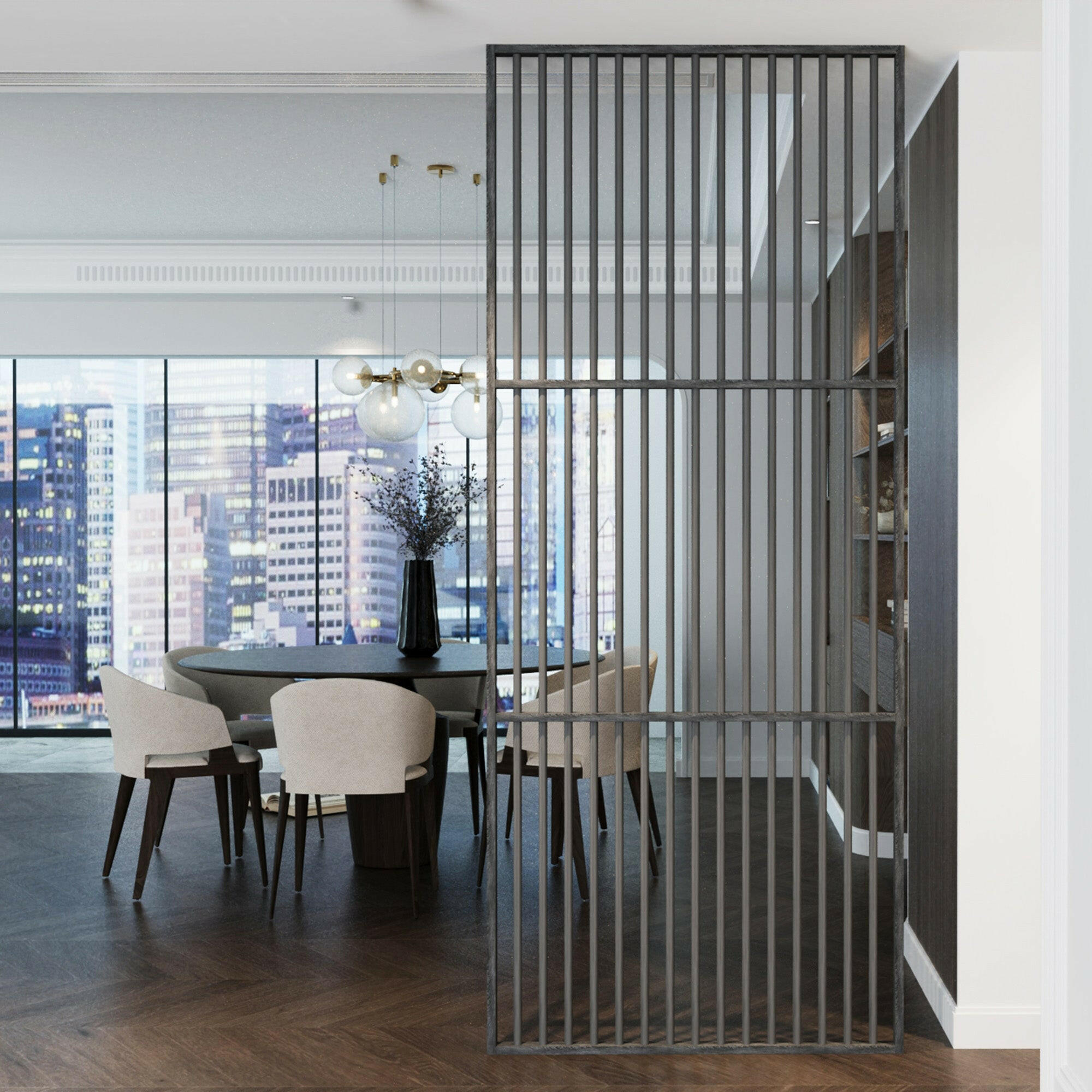 Customizable Cylindrical Slatted Partition Wall  Room Dividers.