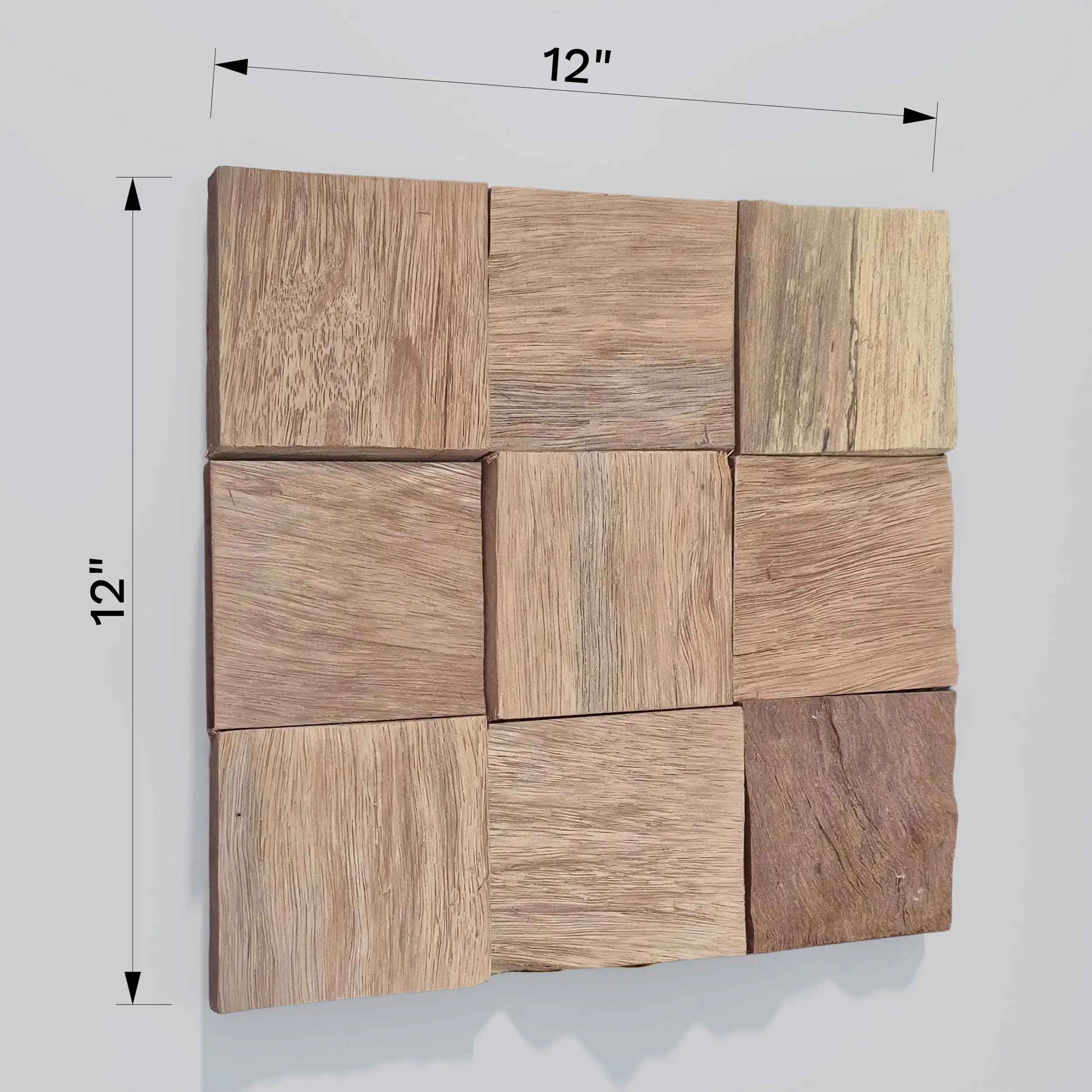 Wooden wall panel with dimensions indicated on a gray background