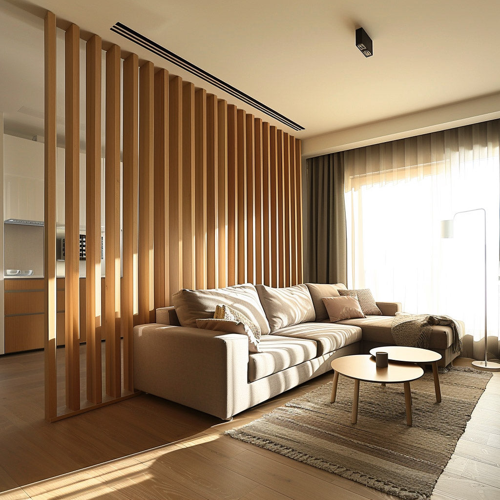 Floor to Ceiling Rotating Wood Slat Dividers