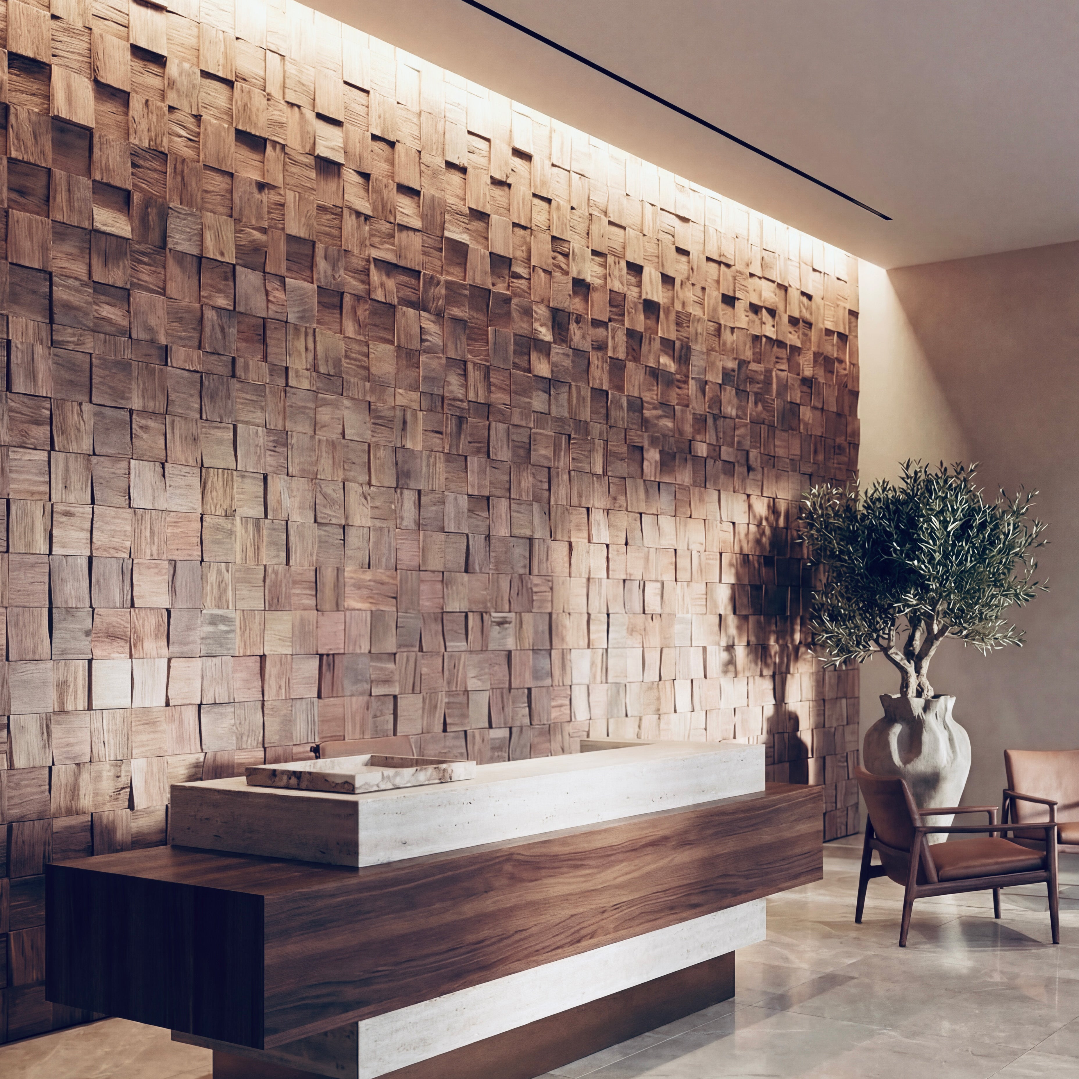 3D क्यूब लकड़ी की दीवार पैनल हल्का भूरा