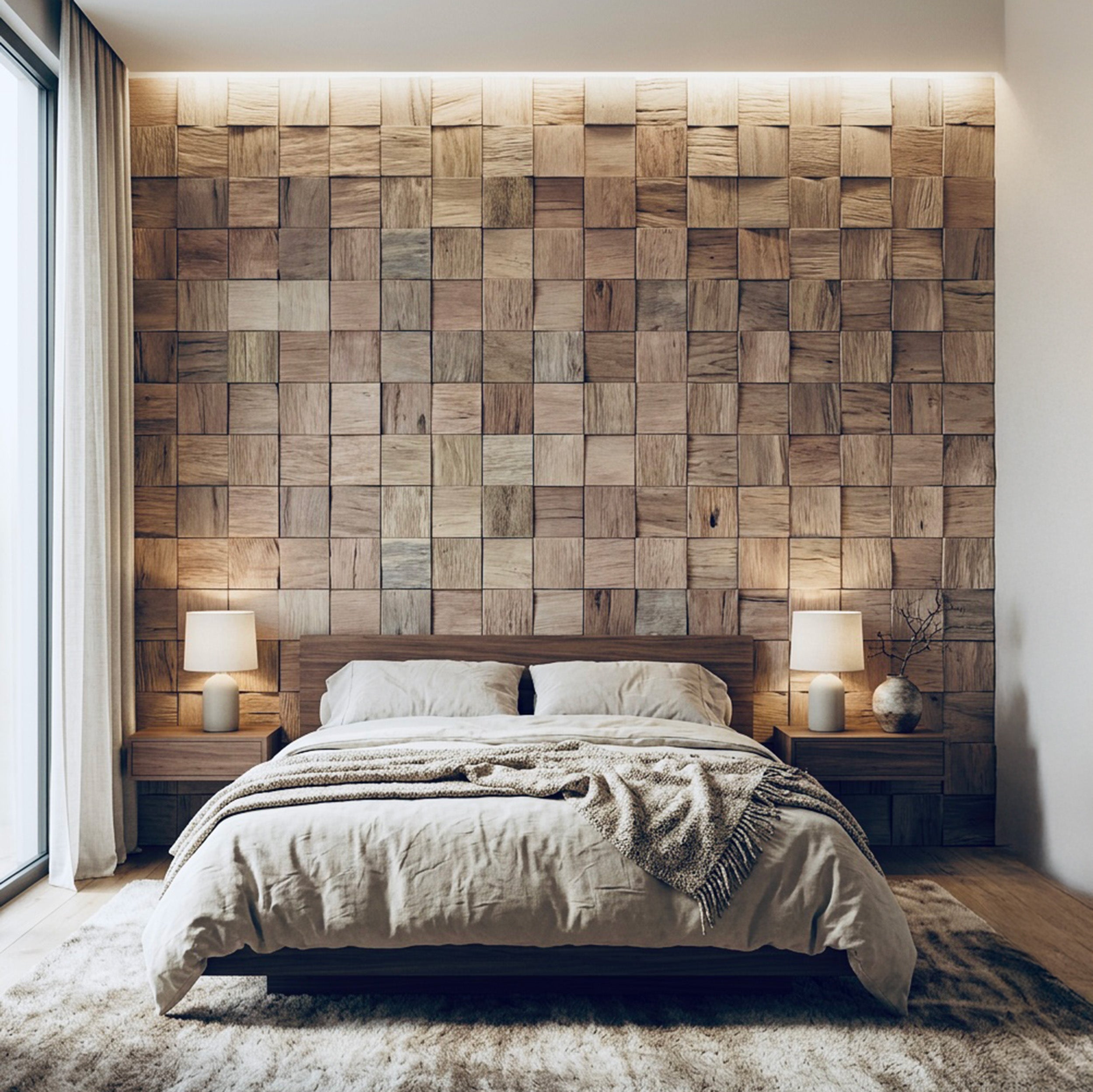 3D क्यूब लकड़ी की दीवार पैनल हल्का भूरा