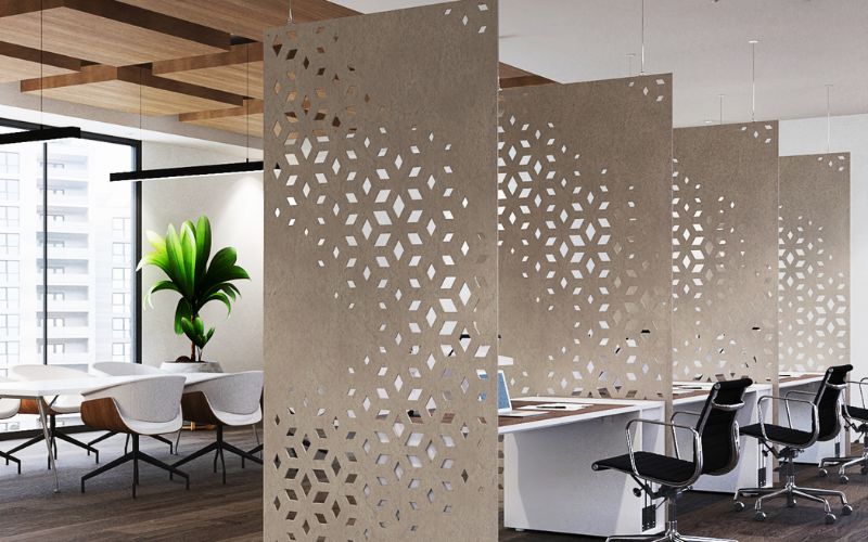 Modern office space with decorative partition panels