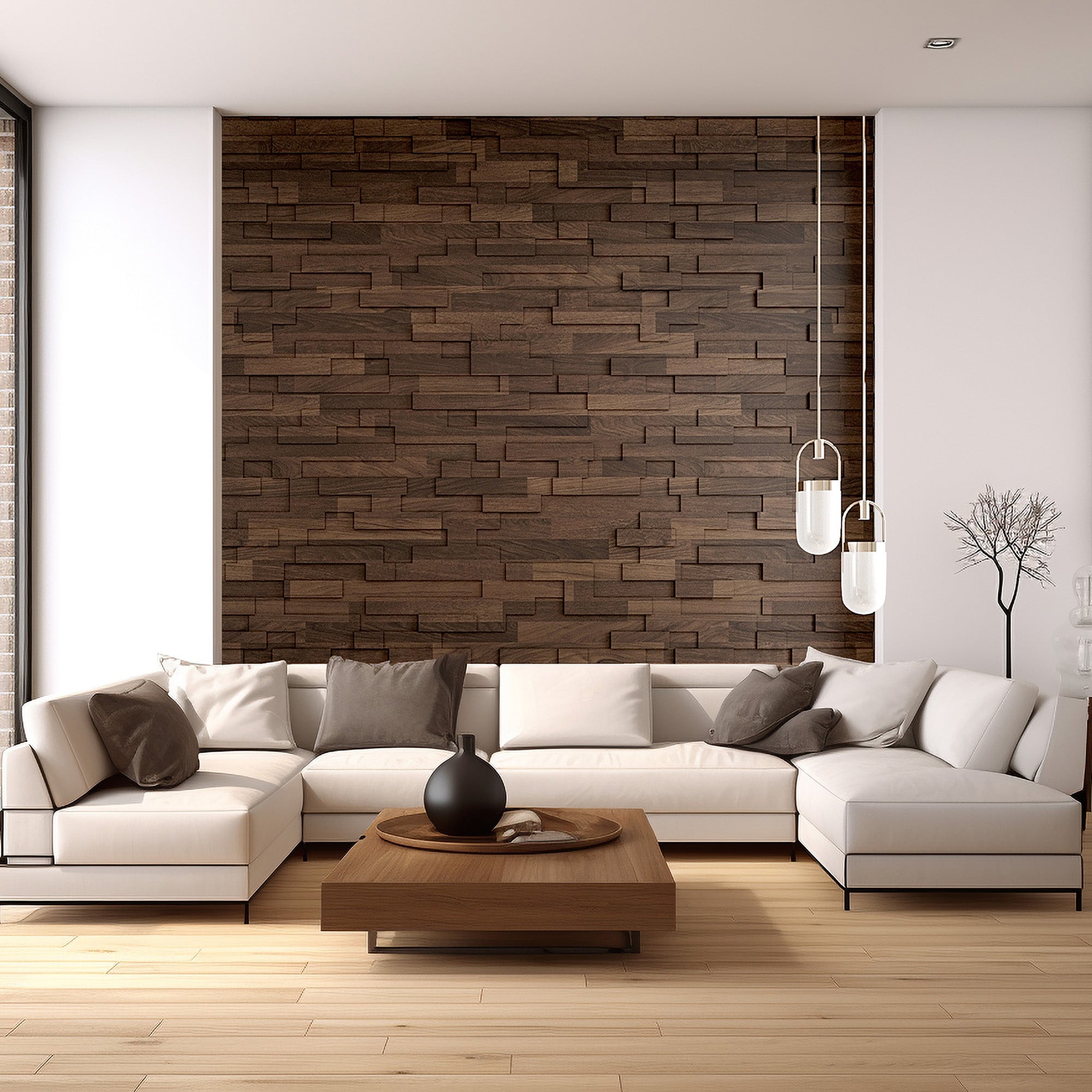 Artistic 3D Brick Wooden Wall Tiles: Natural  Solid Wood 3D Tiles  3D Wall Panel.