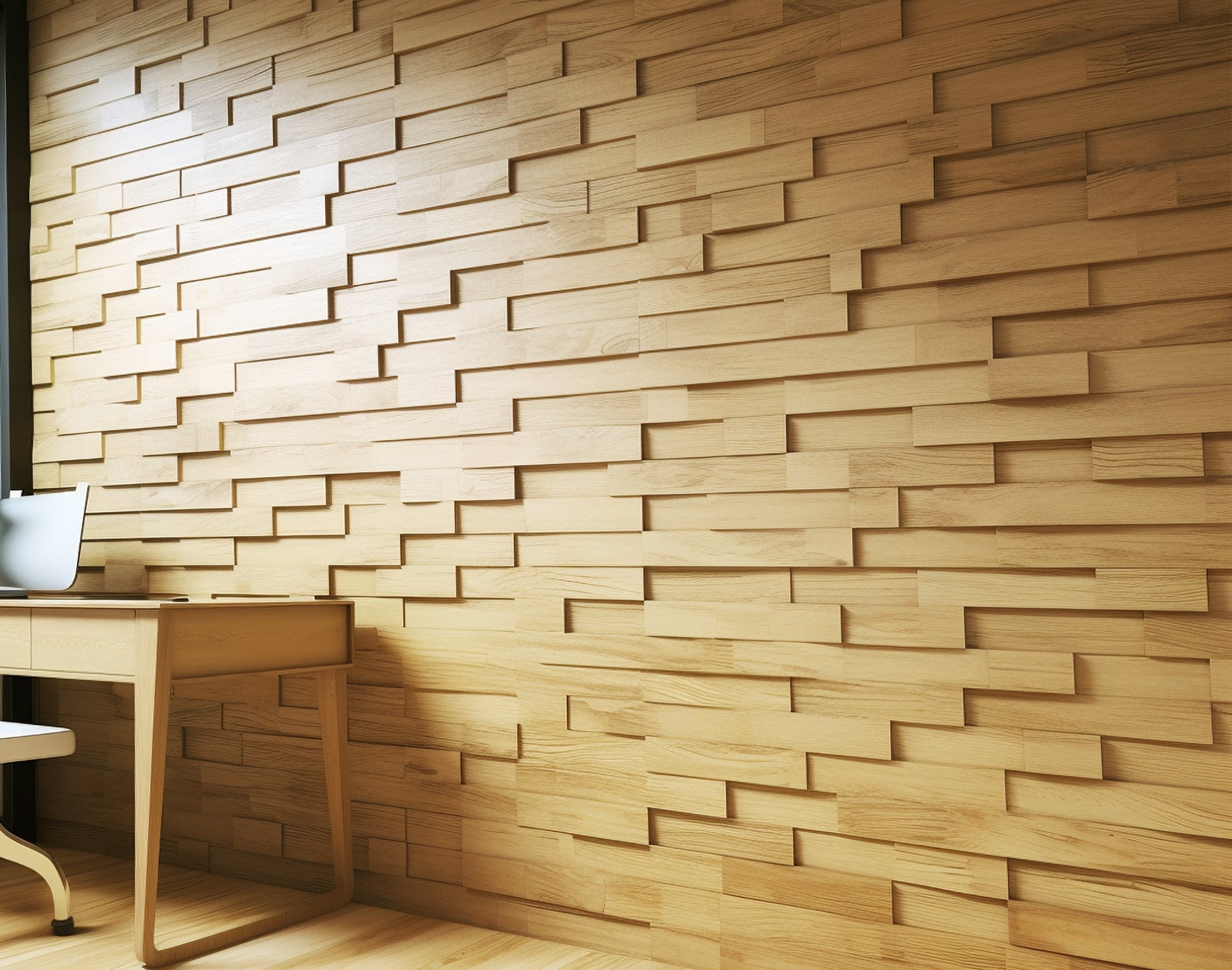 Artistic 3D Brick Wooden Wall Tiles: Natural  Solid Wood 3D Tiles  3D Wall Panel.