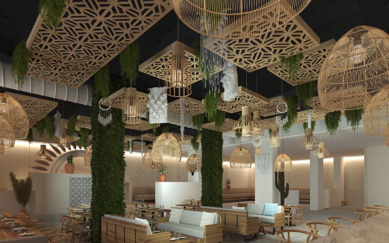 wooden ceiling panel for restaurants