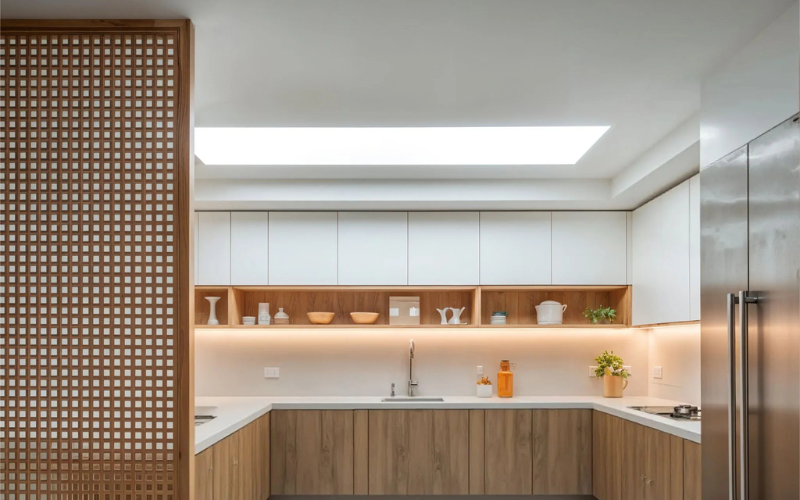 Kitchen divider wood slats