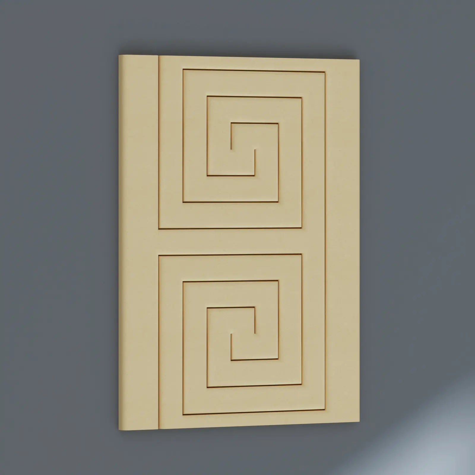 Beige wall art with geometric pattern on a dark gray background