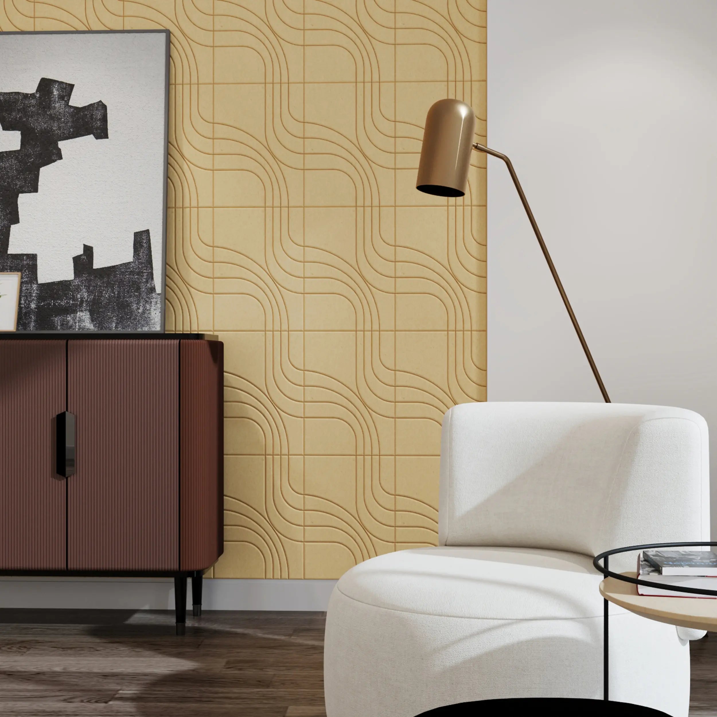 Panel acústico de MDF 3D, pared decorativa de madera 3D