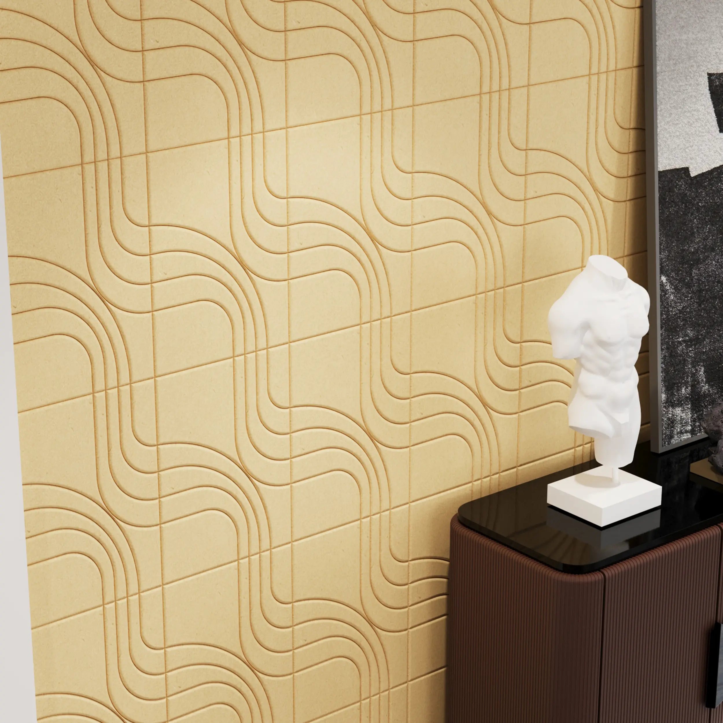 Panel acústico de MDF 3D, pared decorativa de madera 3D