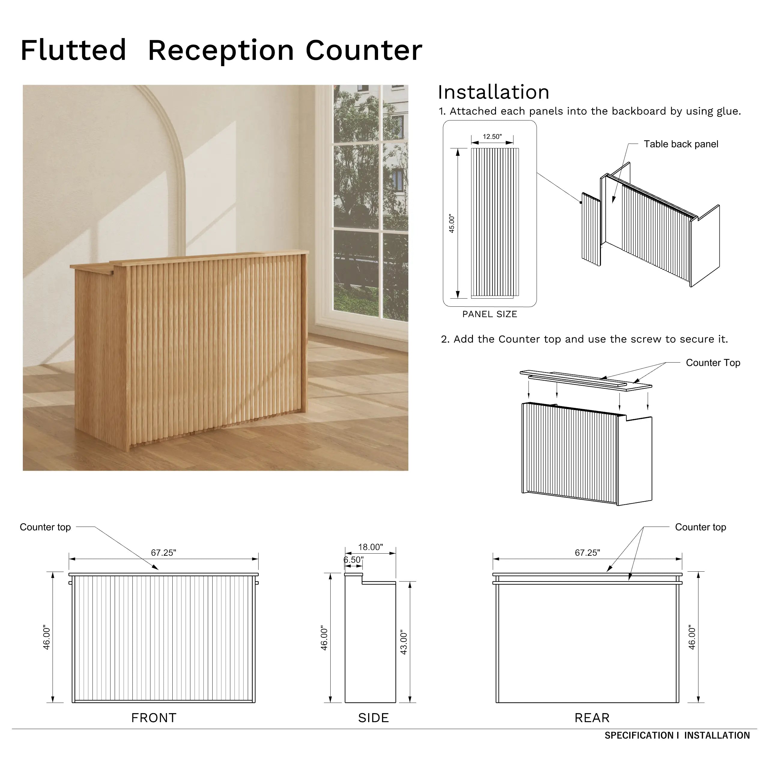 Counter Fluting Nerion Fluted Reception Desk | Modern Wood Reception Counter β CraftivaArt