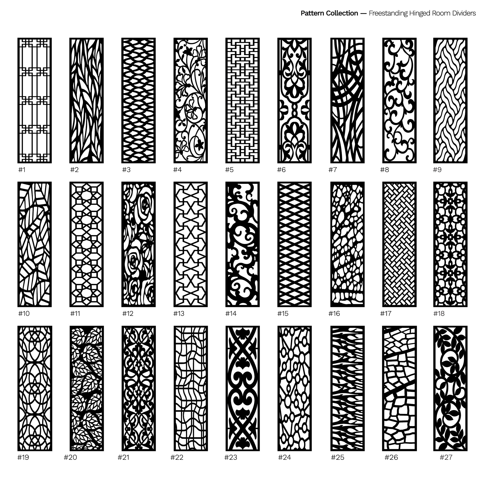 Collection of black and white patterned room divider designs.