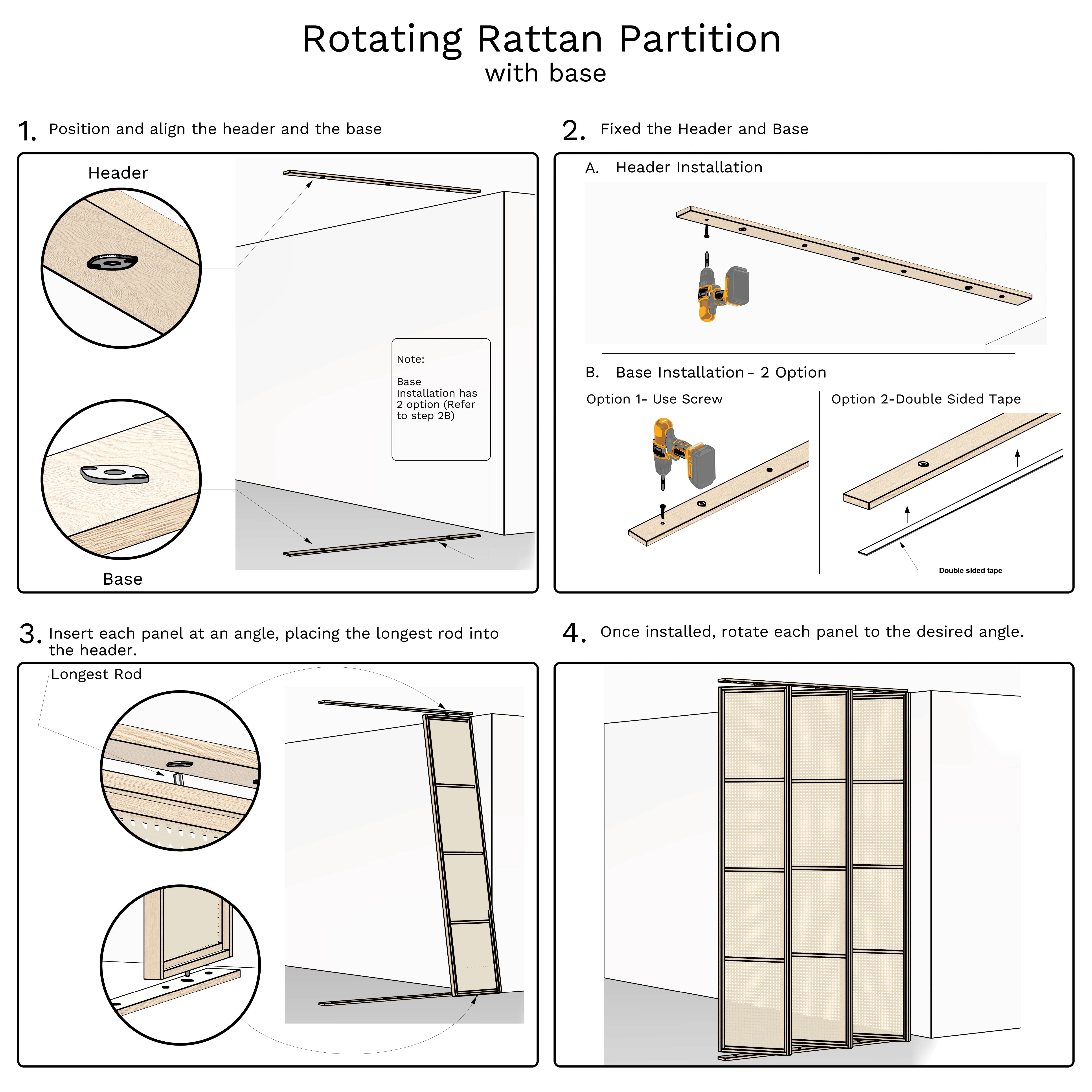 Kavan Rotating Rattan Room Divider with Base