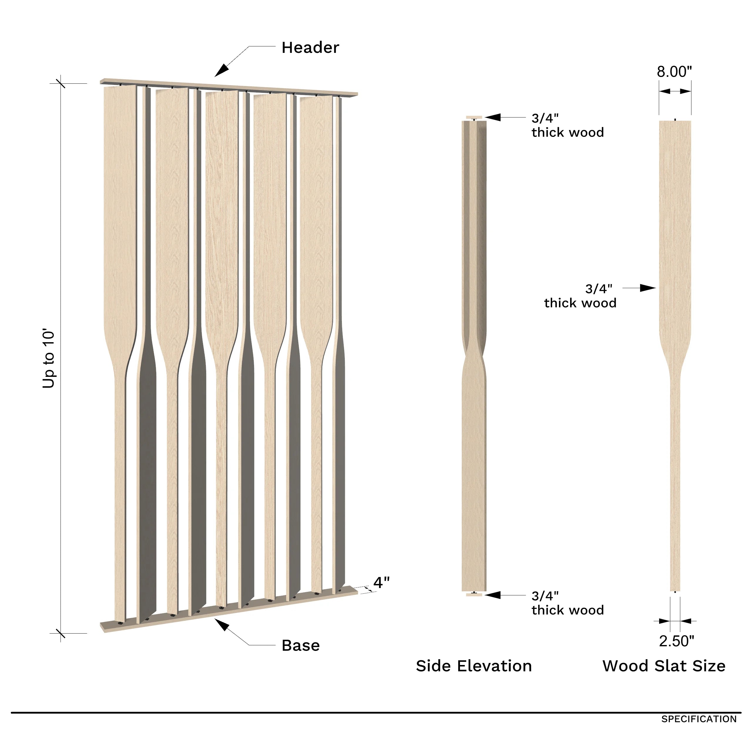 Nilos Rotating Wood Slat Partition with Base