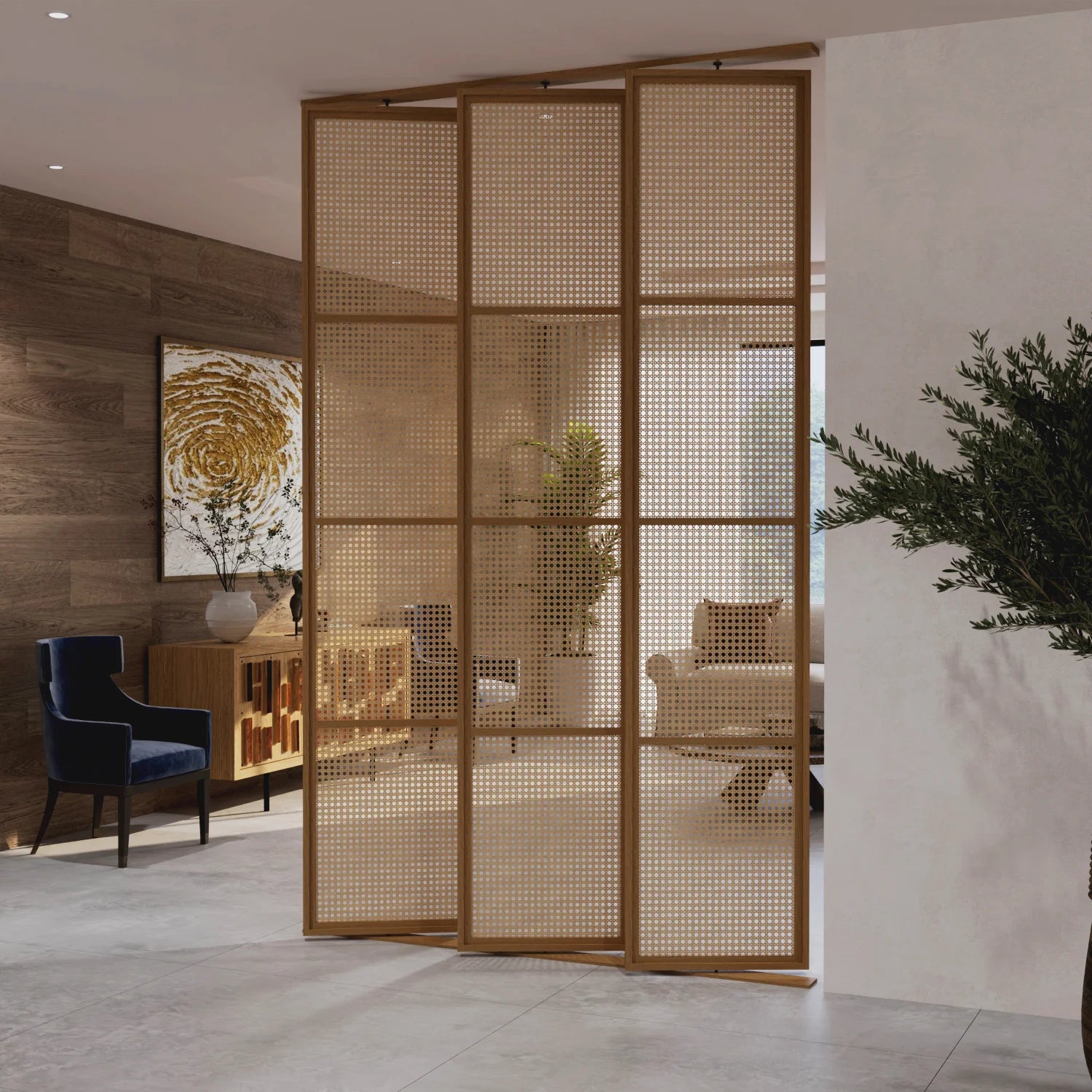 Kavan Rotating Rattan Room Divider with Base