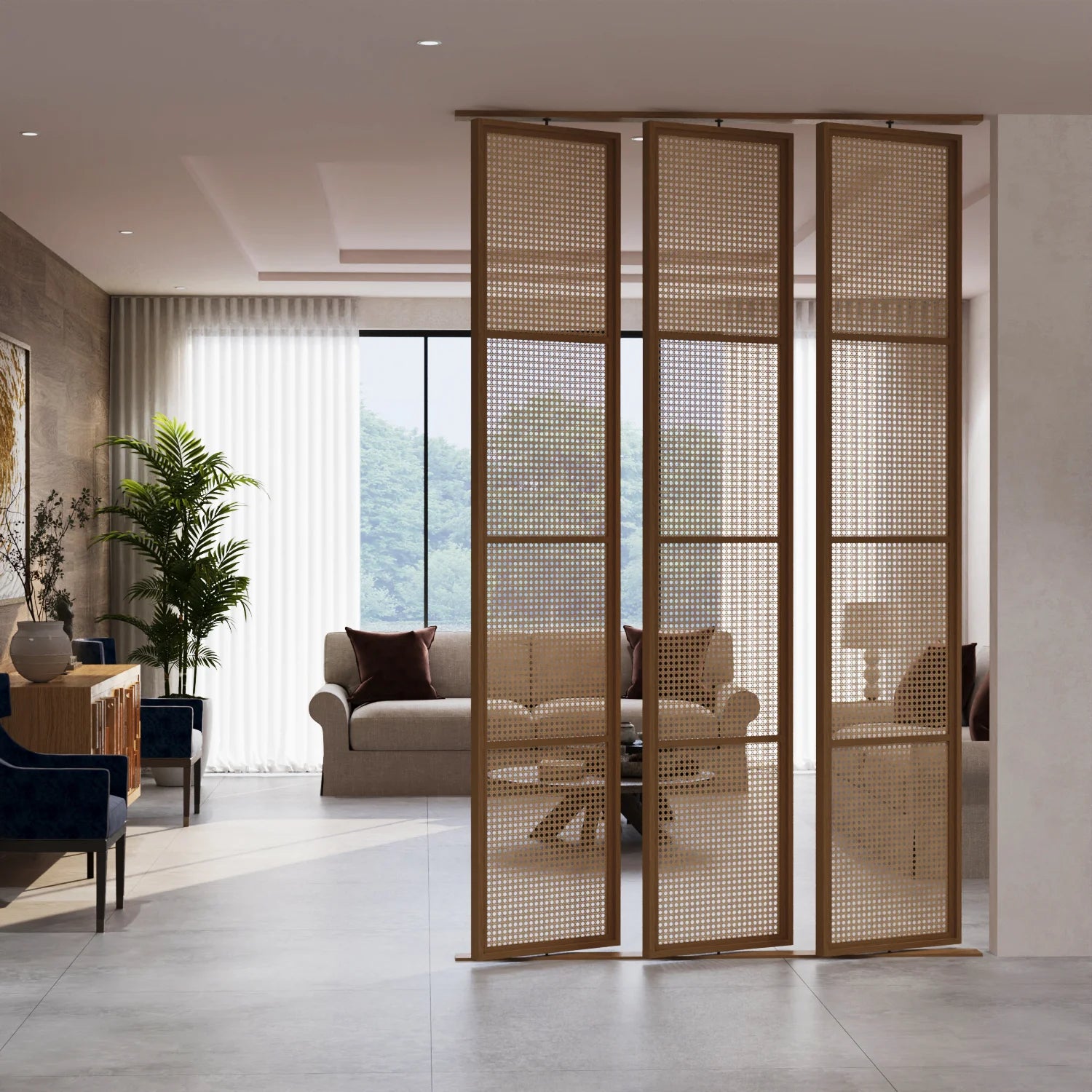 Kavan Rotating Rattan Room Divider with Base