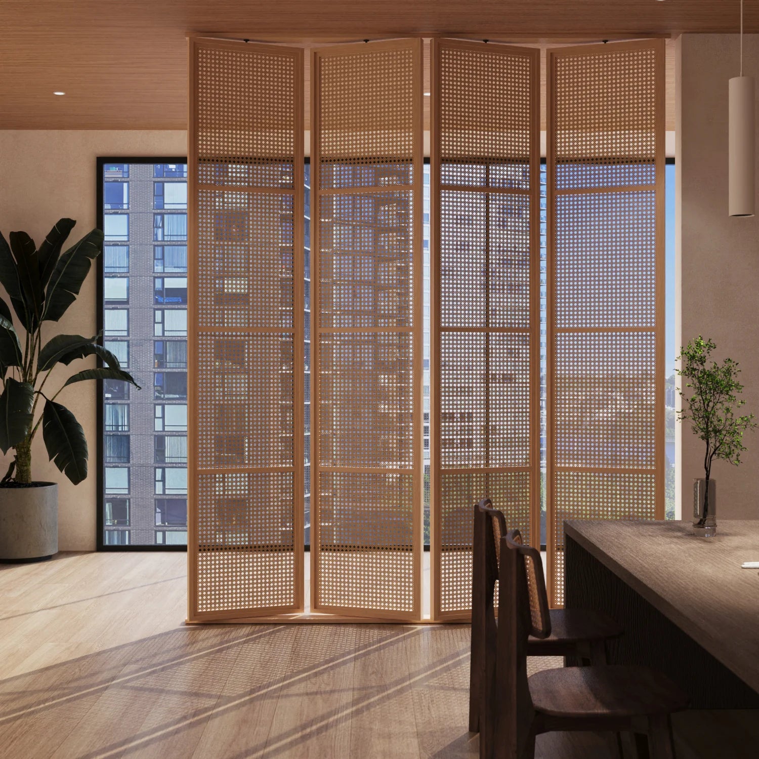 Kavan Rotating Rattan Room Divider with Base