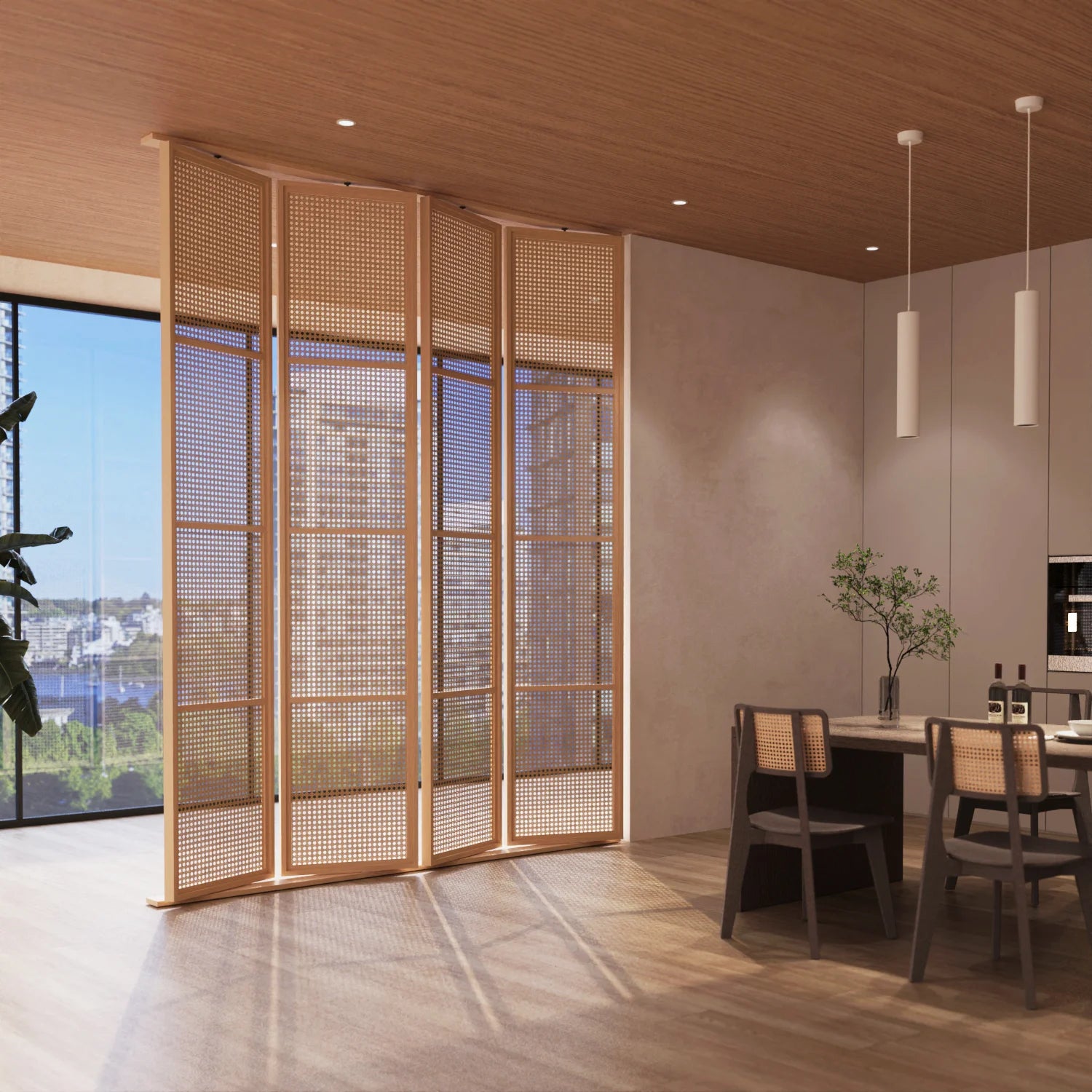 Kavan Rotating Rattan Room Divider with Base