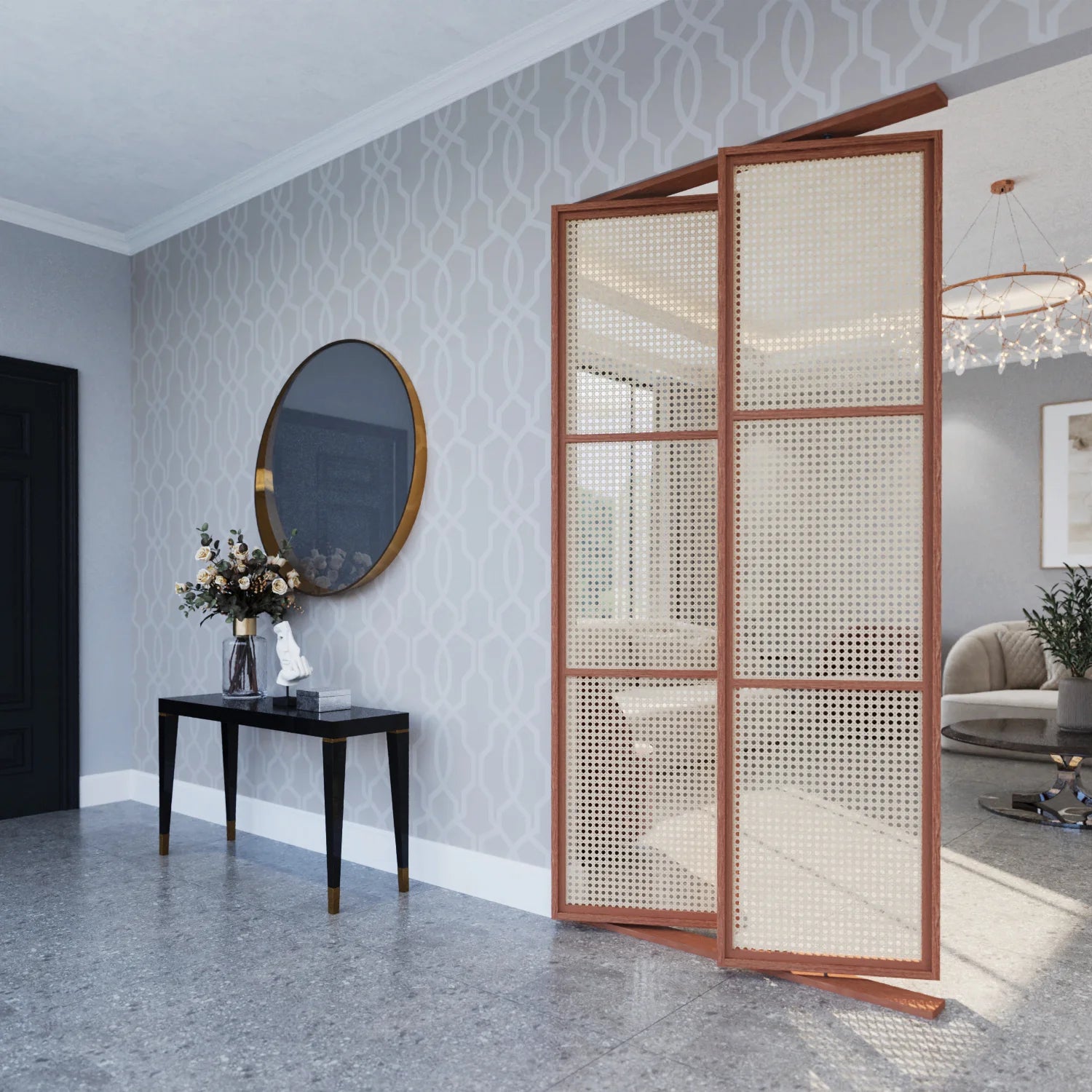 Kavan Rotating Rattan Room Divider with Base