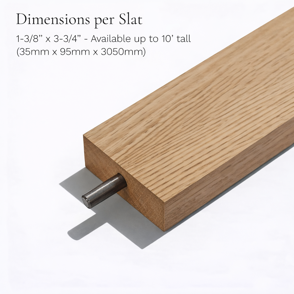Wooden slat with dimensions displayed on a white background