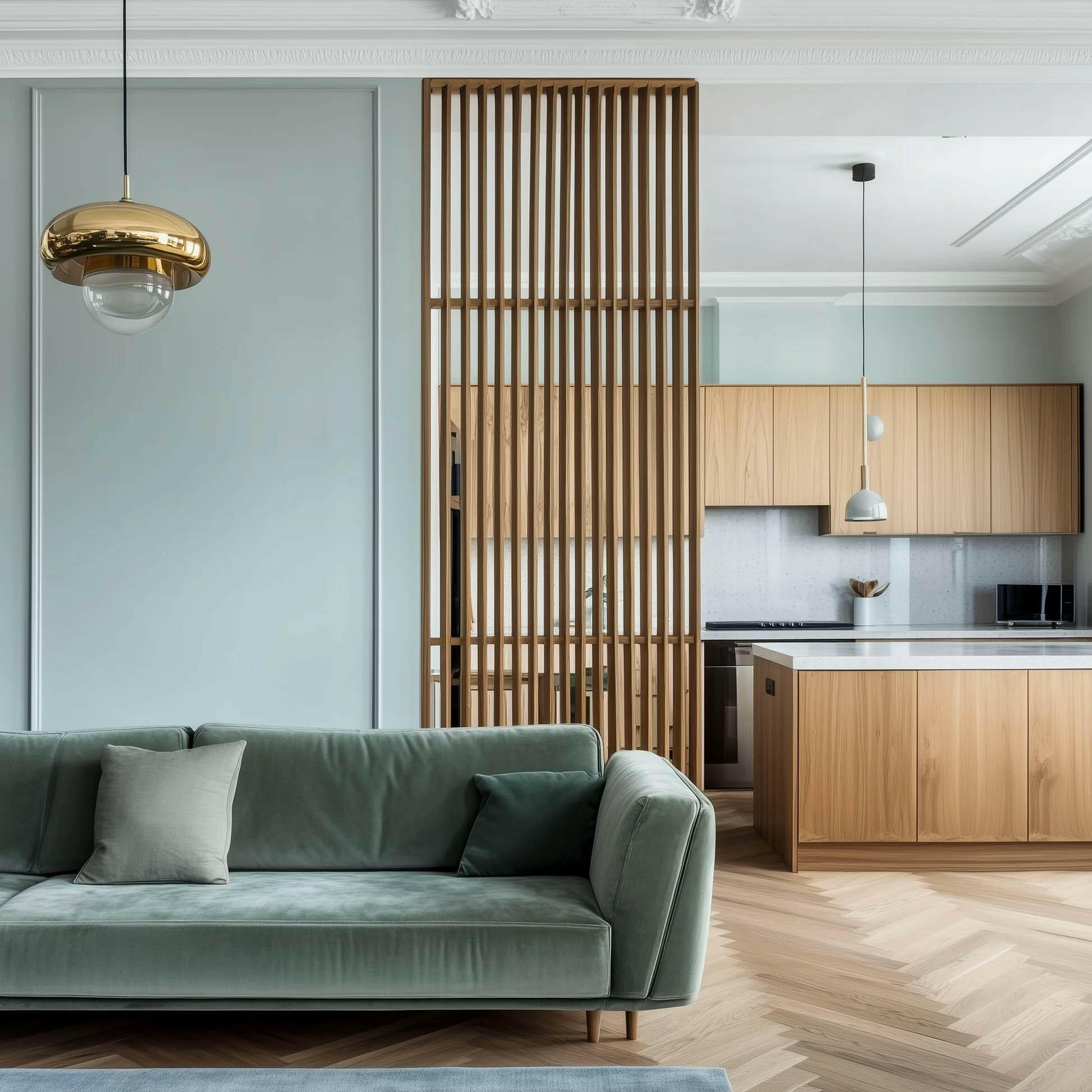 Customizable Slatted Partition Wall  Room Dividers.