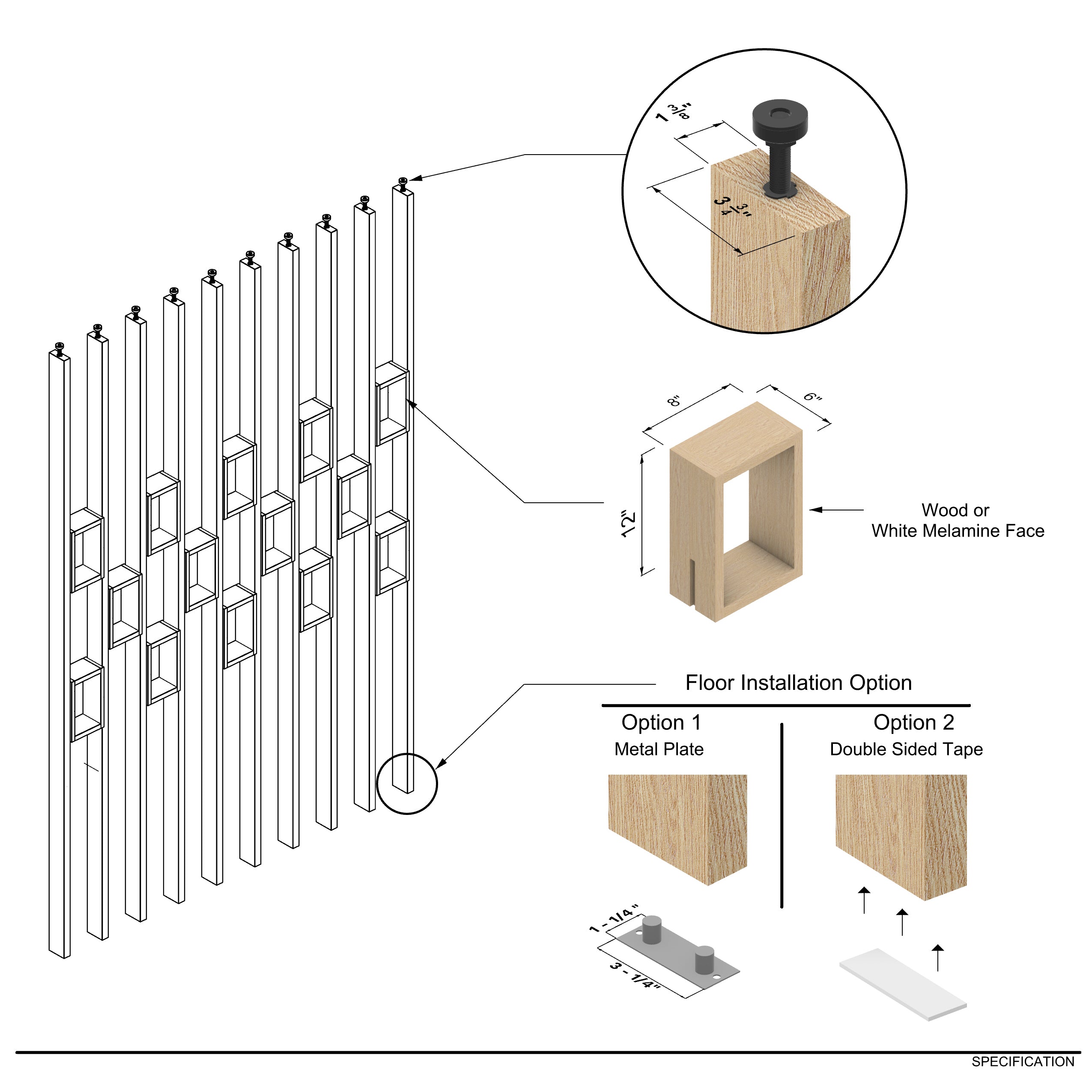 Forma Wall Slat Divider with Insert Shelves