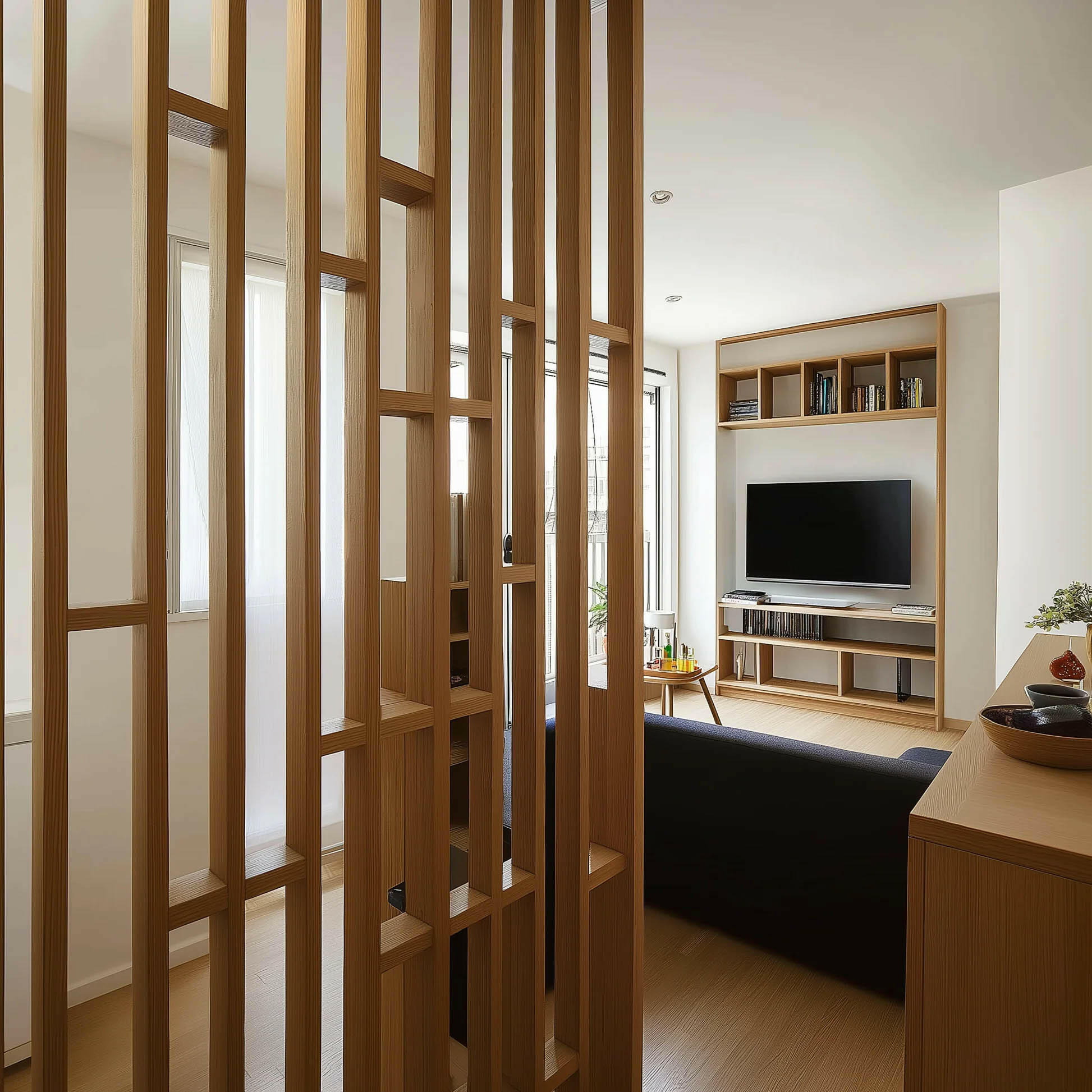 Customizable Slatted Partition Wall  Room Dividers.