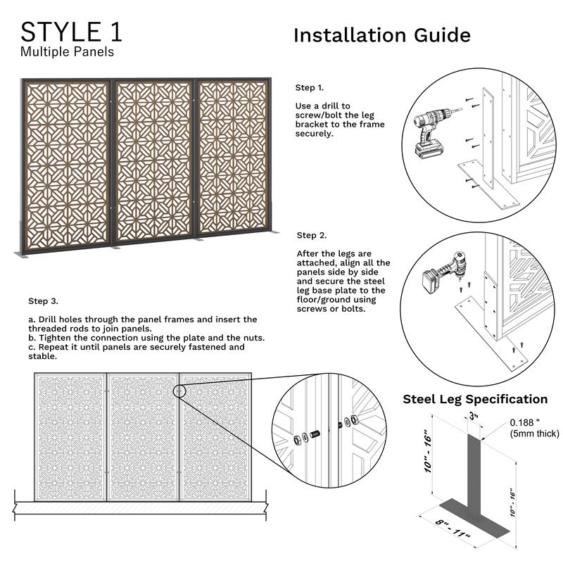 Installation guide for decorative panels with step-by-step instructions and diagrams.
