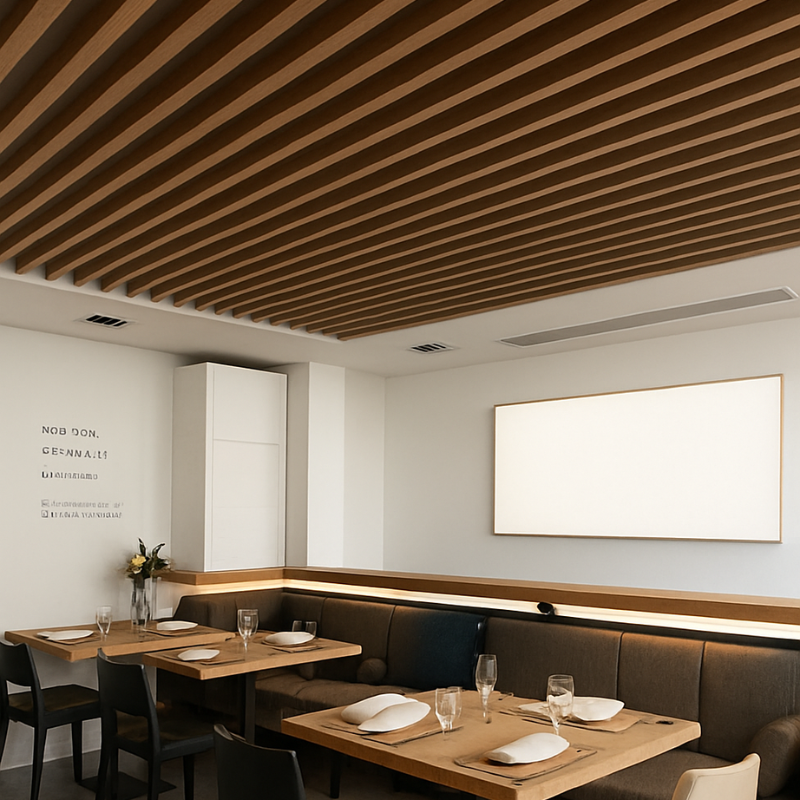 Ceiling-Hung Natural Wood Slat  Commercial Ceiling Panel.