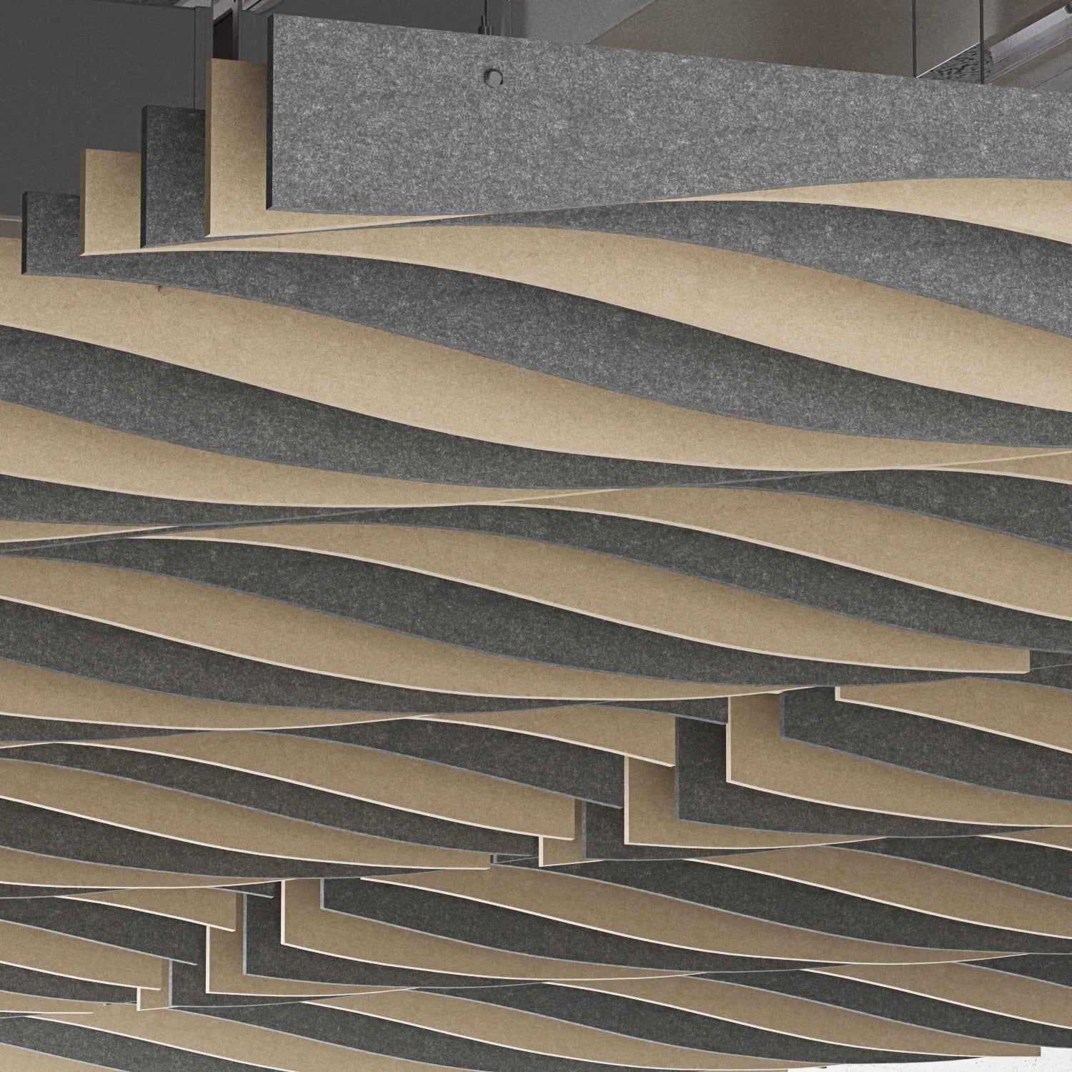 Textured pattern of wavy lines in gray and beige tones.