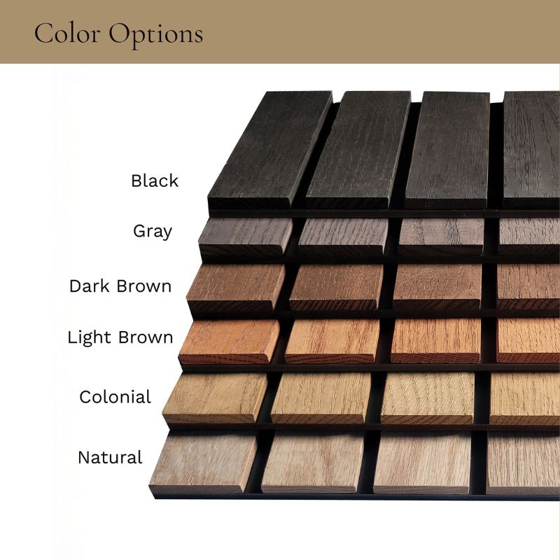 Wooden planks in various colors with labels on a white background