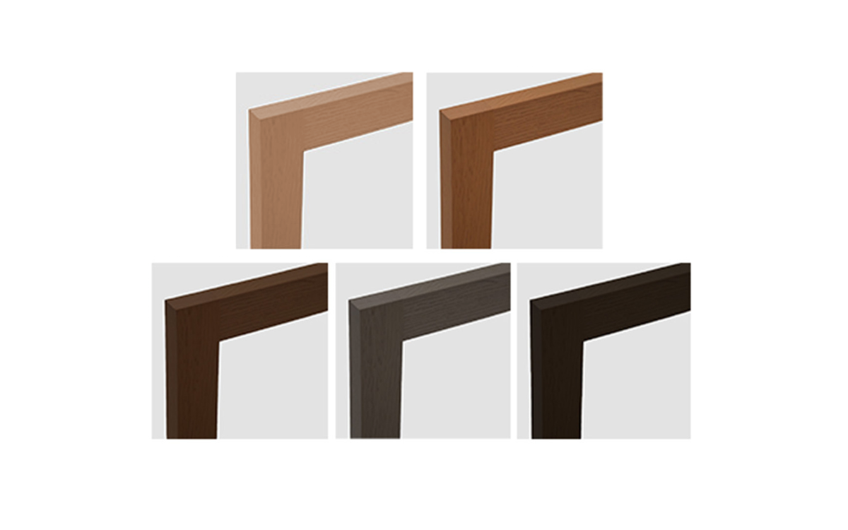 Set of wooden picture frames in different colors on a white background