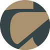 Circular logo with a stylized letter 'Q' in brown and black