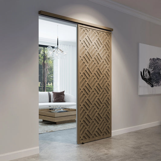 Sliding Barn Door with Decorative Overlay