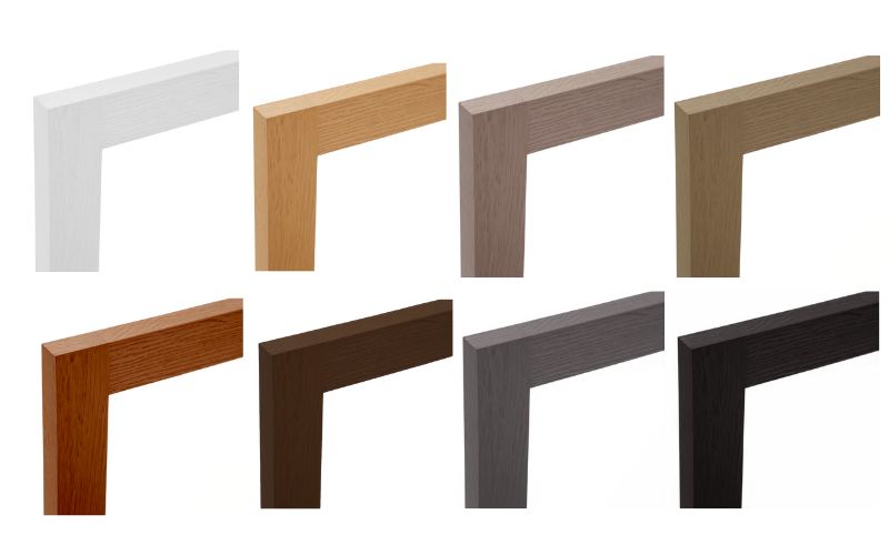 Set of different colored picture frames on a white background