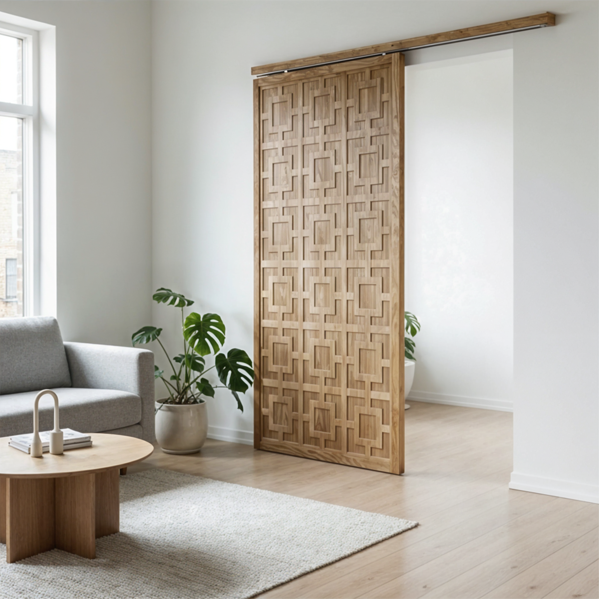 Sliding Barn Door with Decorative Overlay