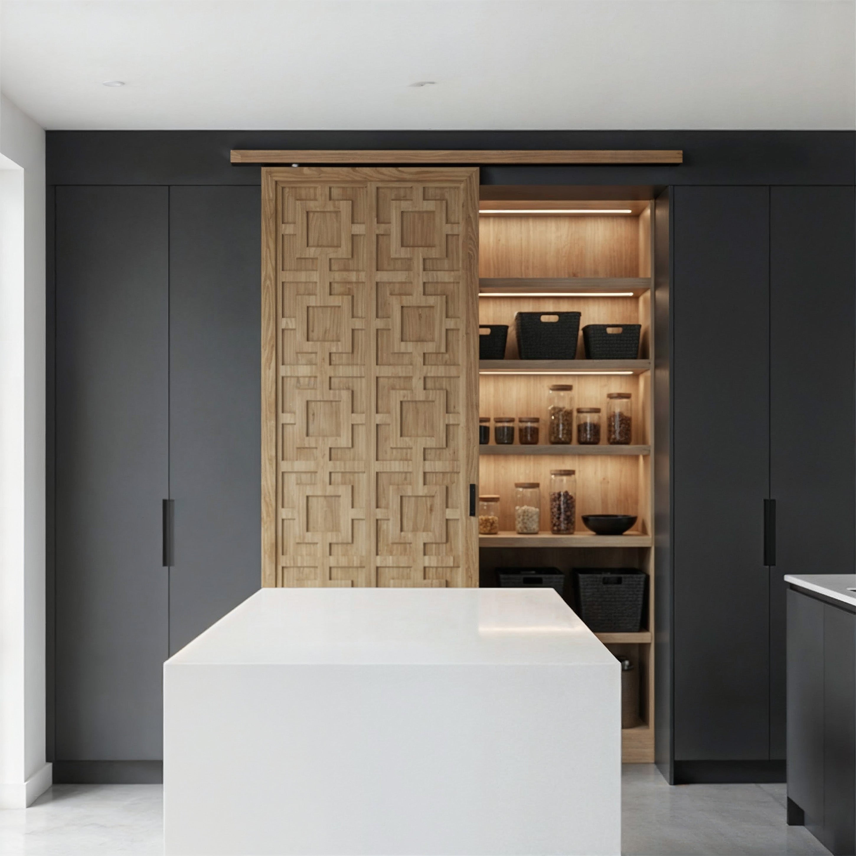 Sliding Barn Door with Decorative Overlay