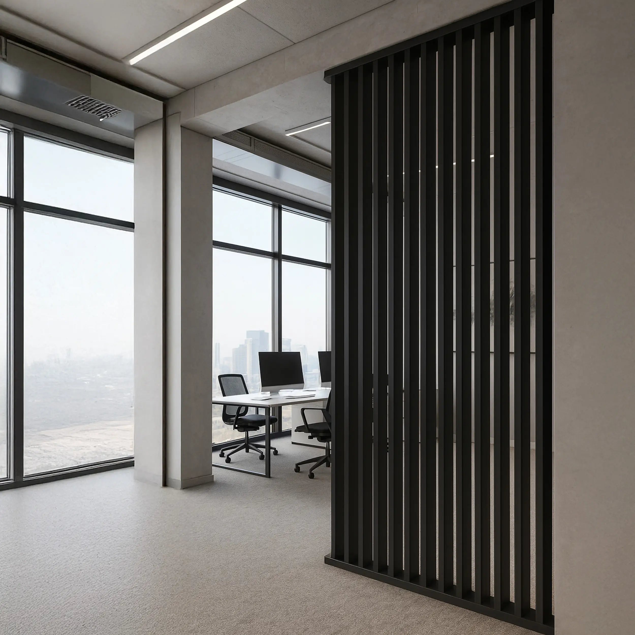 Aris Floor to Ceiling Rotating Wood Slat Dividers