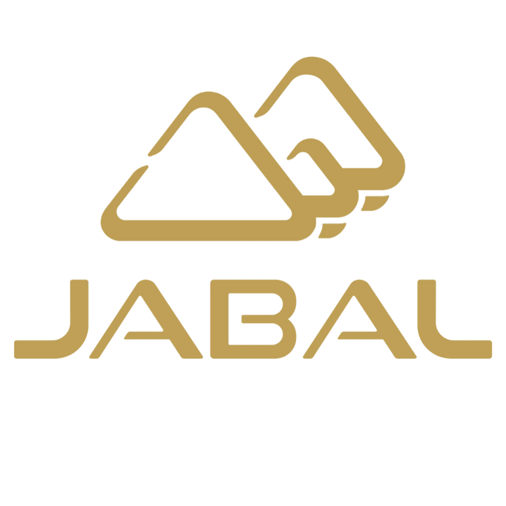 Gold logo with mountain design and 'JABAL' text on a white background