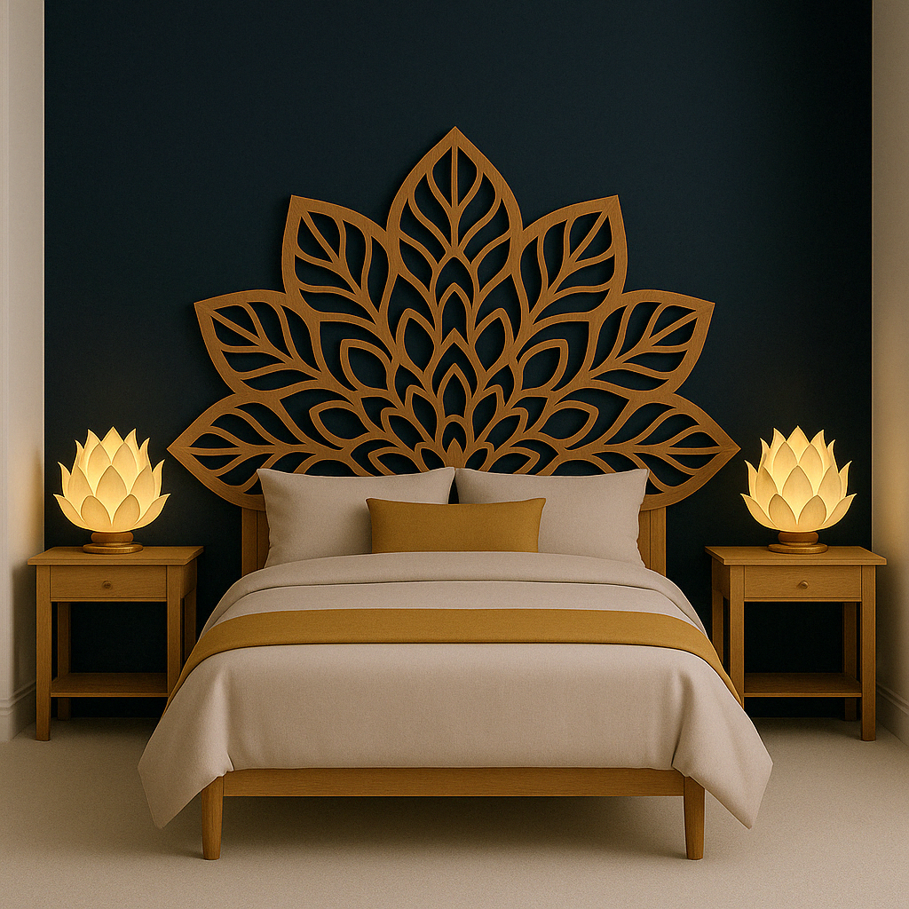 King headboard, queen headboard, full headboard, twin headboard, bedroom decor, bed styling, lotus bloom Headboard