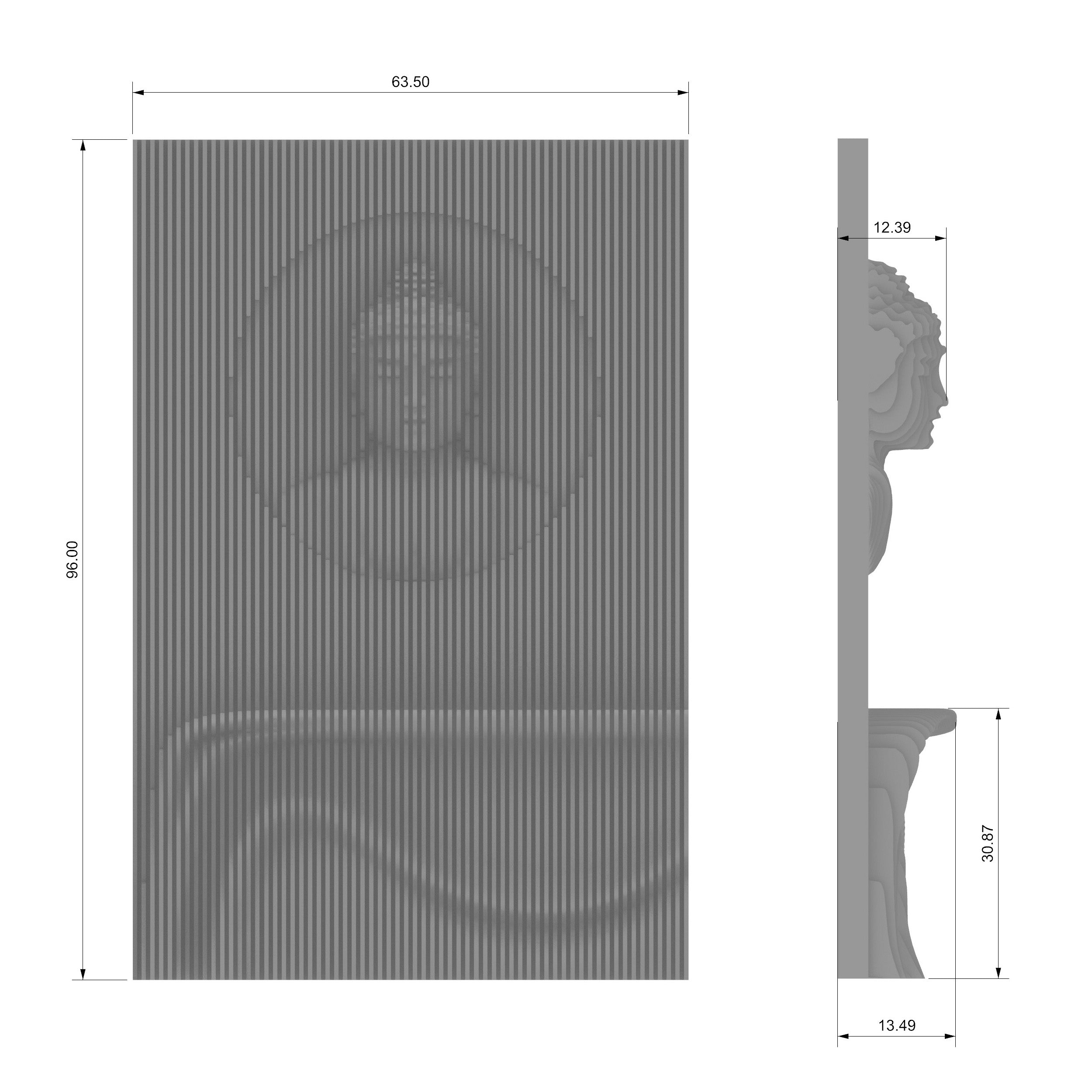 Technical drawing of a decorative panel with dimensions