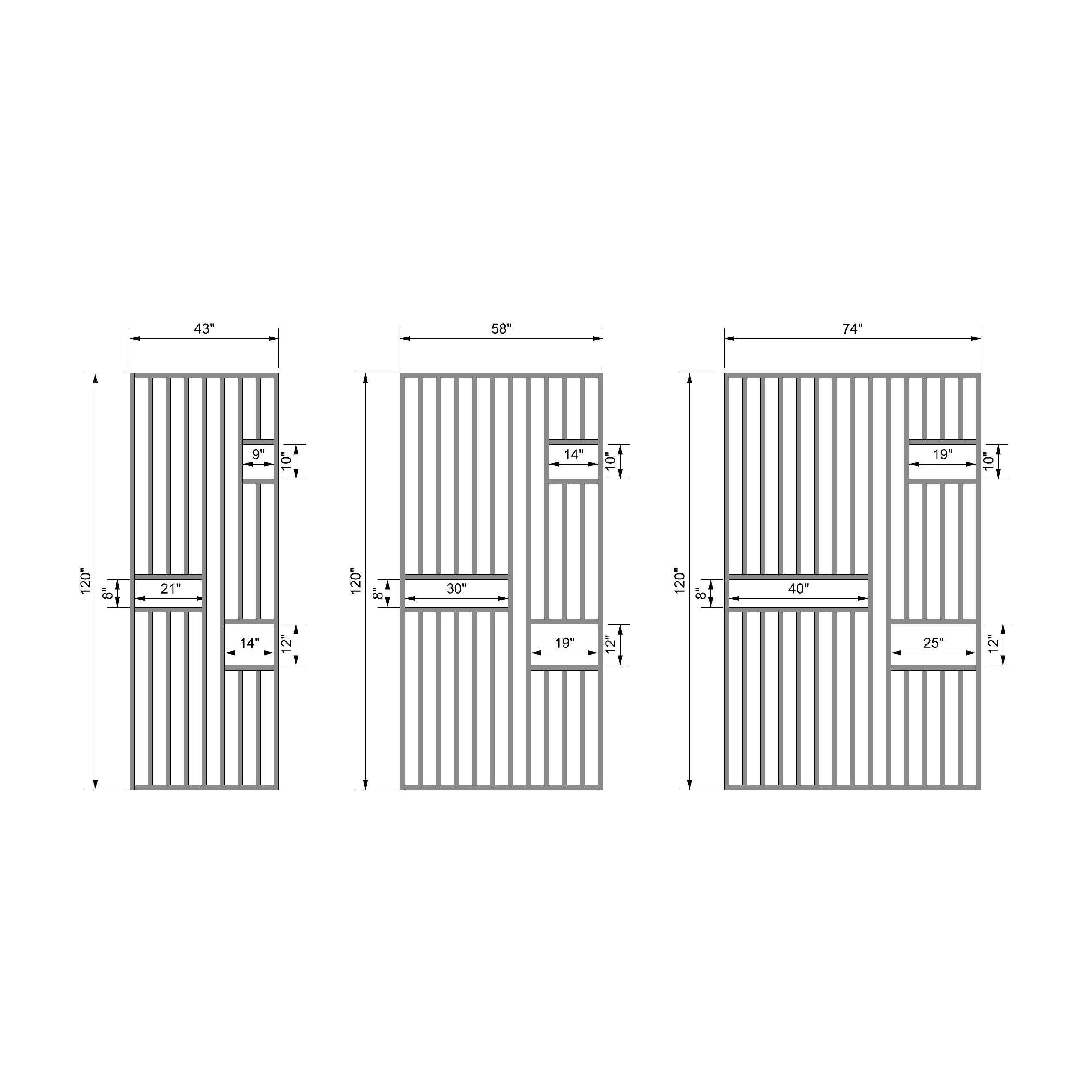 Dimensions of wooden planks with measurements in inches on a white background